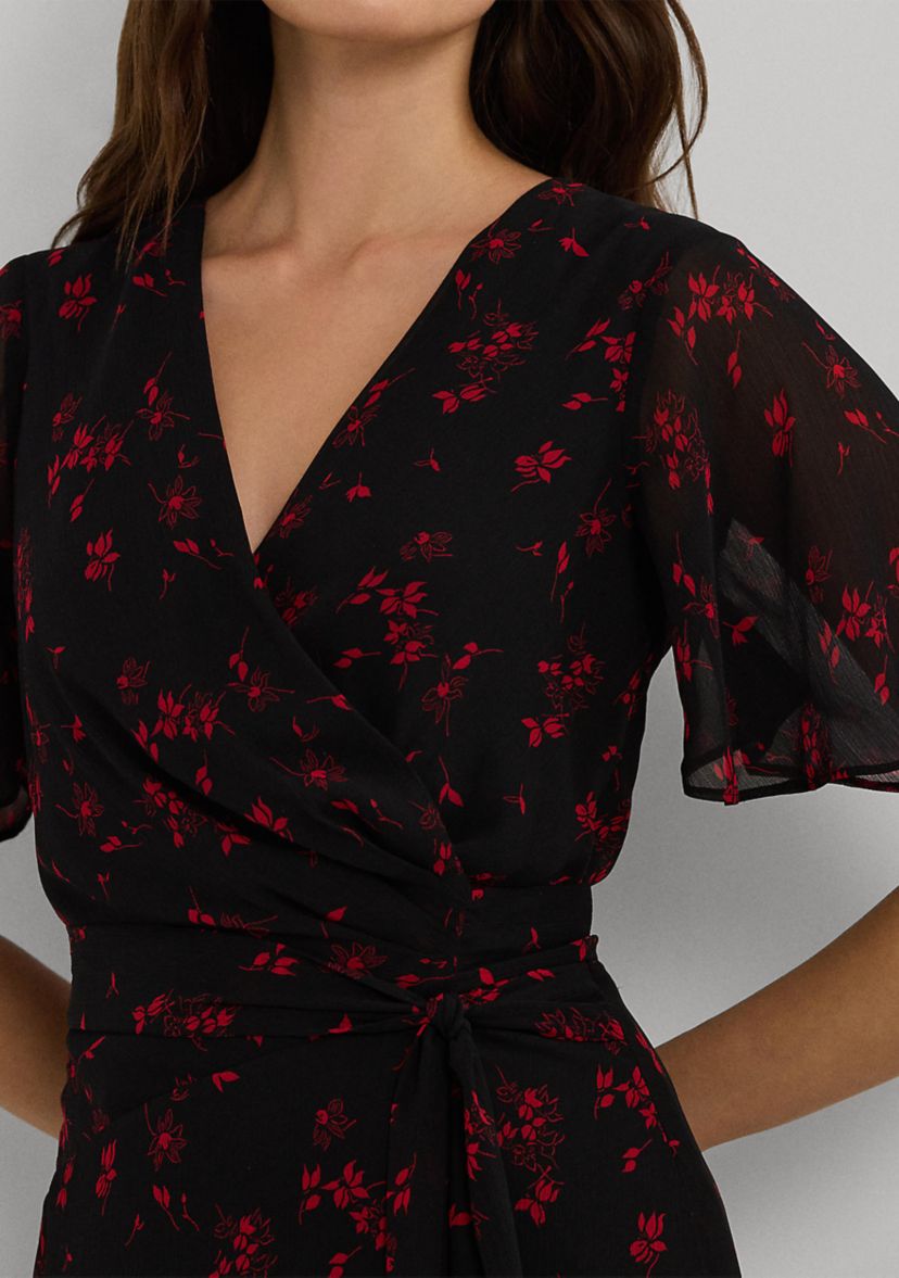 Floral Belted Crinkle Georgette Dress