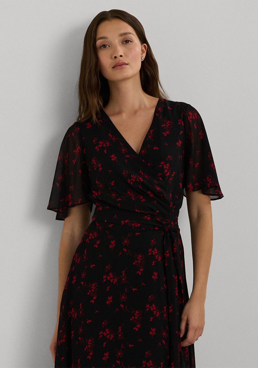 Floral Belted Crinkle Georgette Dress
