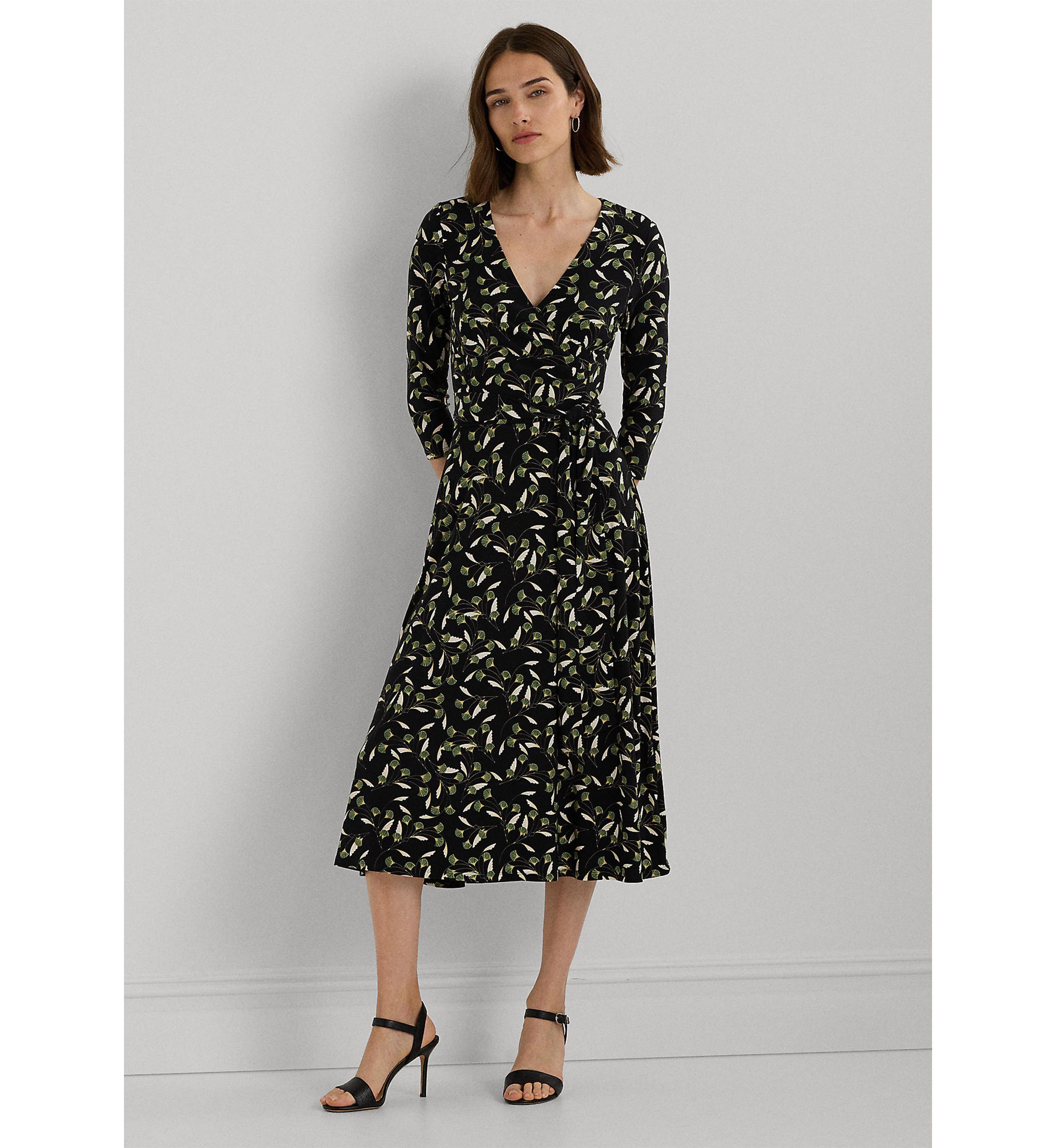 Floral Surplice Stretch Jersey Dress