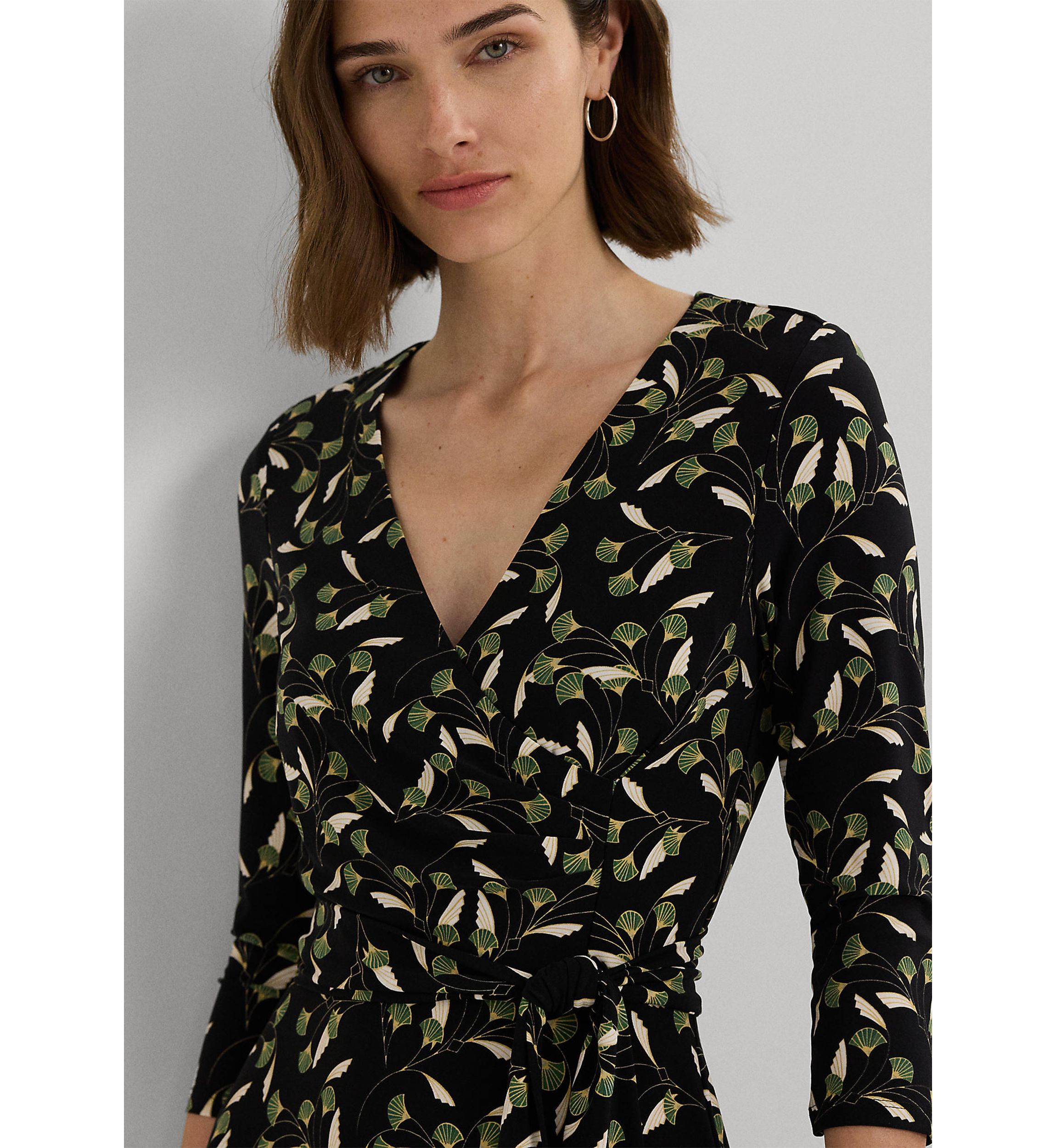 Floral Surplice Stretch Jersey Dress