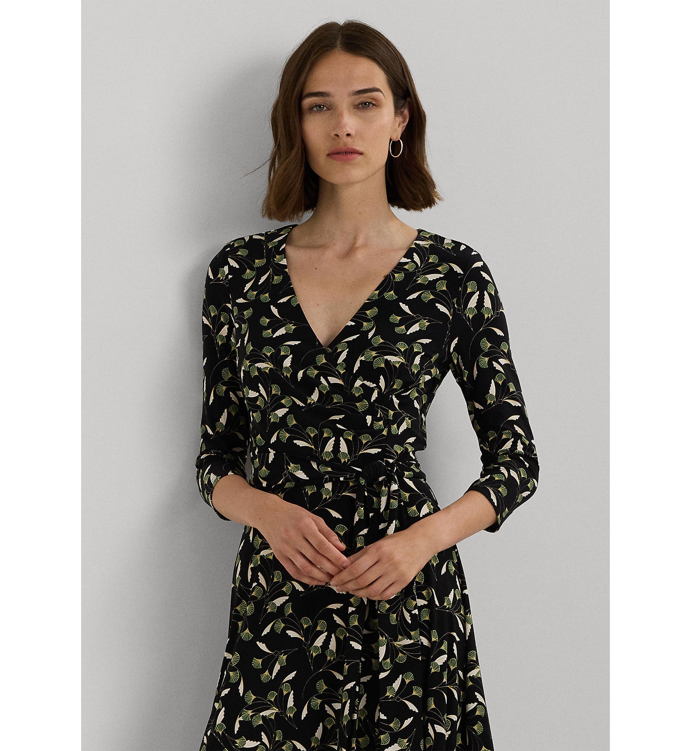 Floral Surplice Stretch Jersey Dress