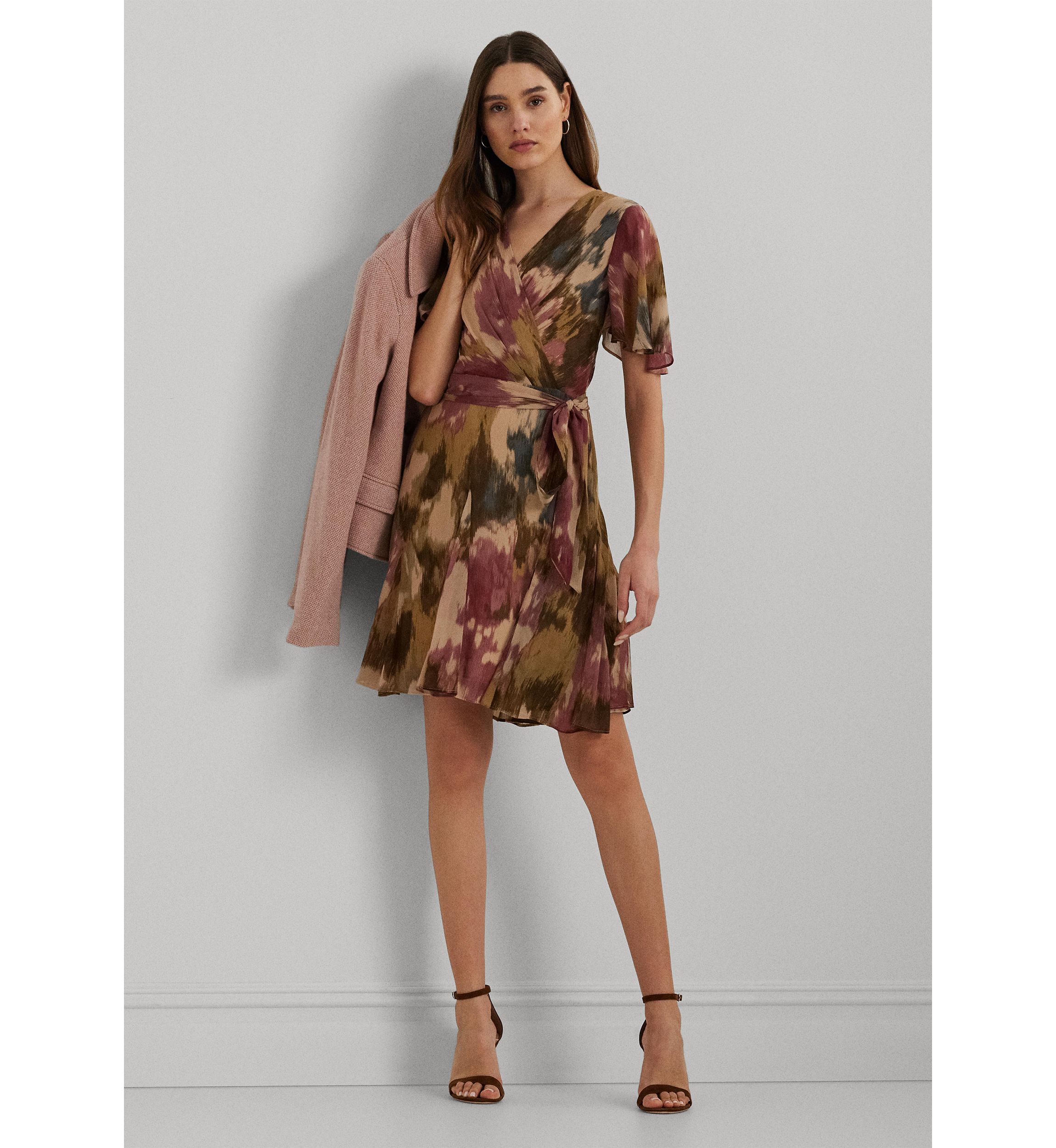 Floral Crinkle Georgette Surplice Dress