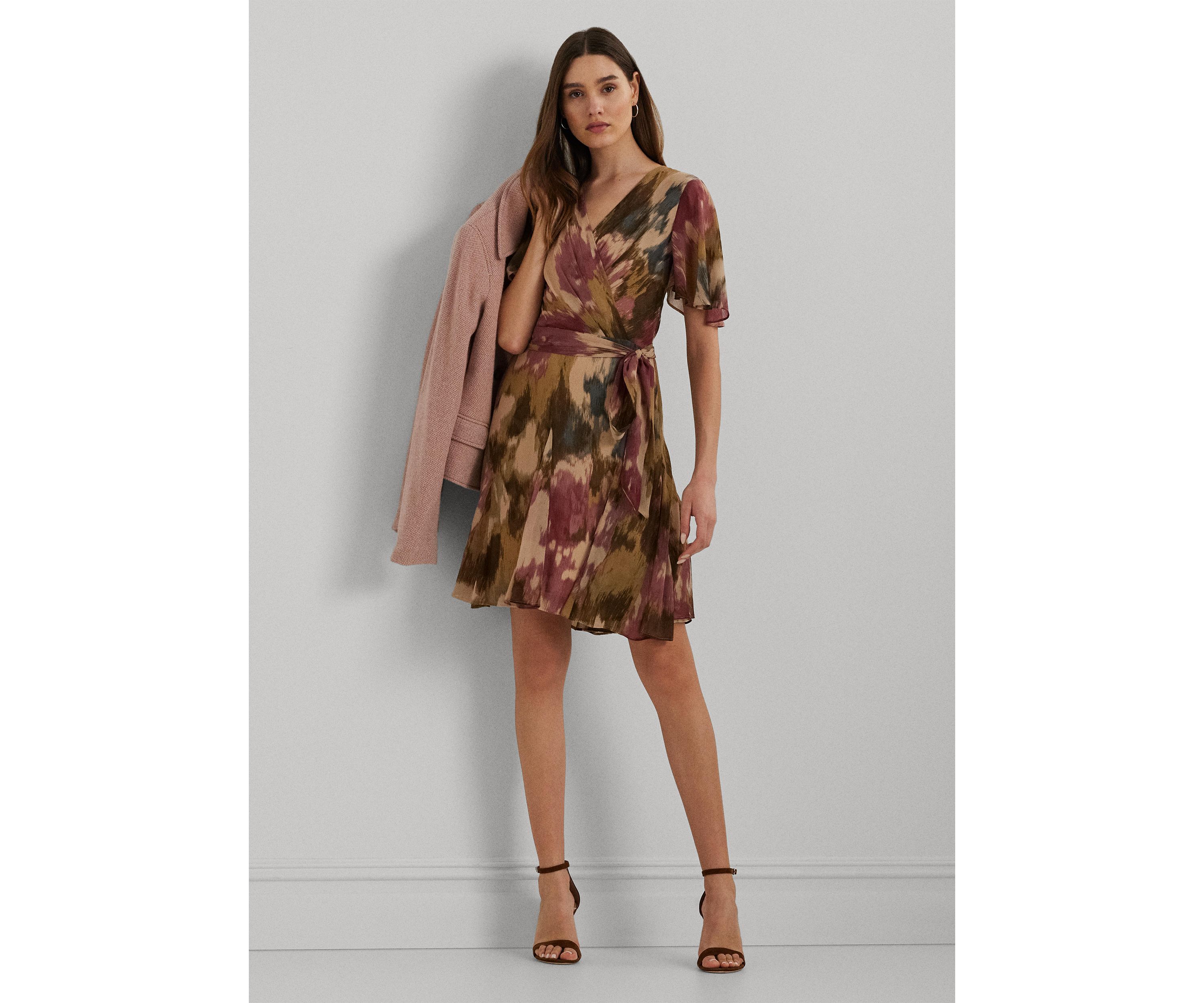 Floral Crinkle Georgette Surplice Dress