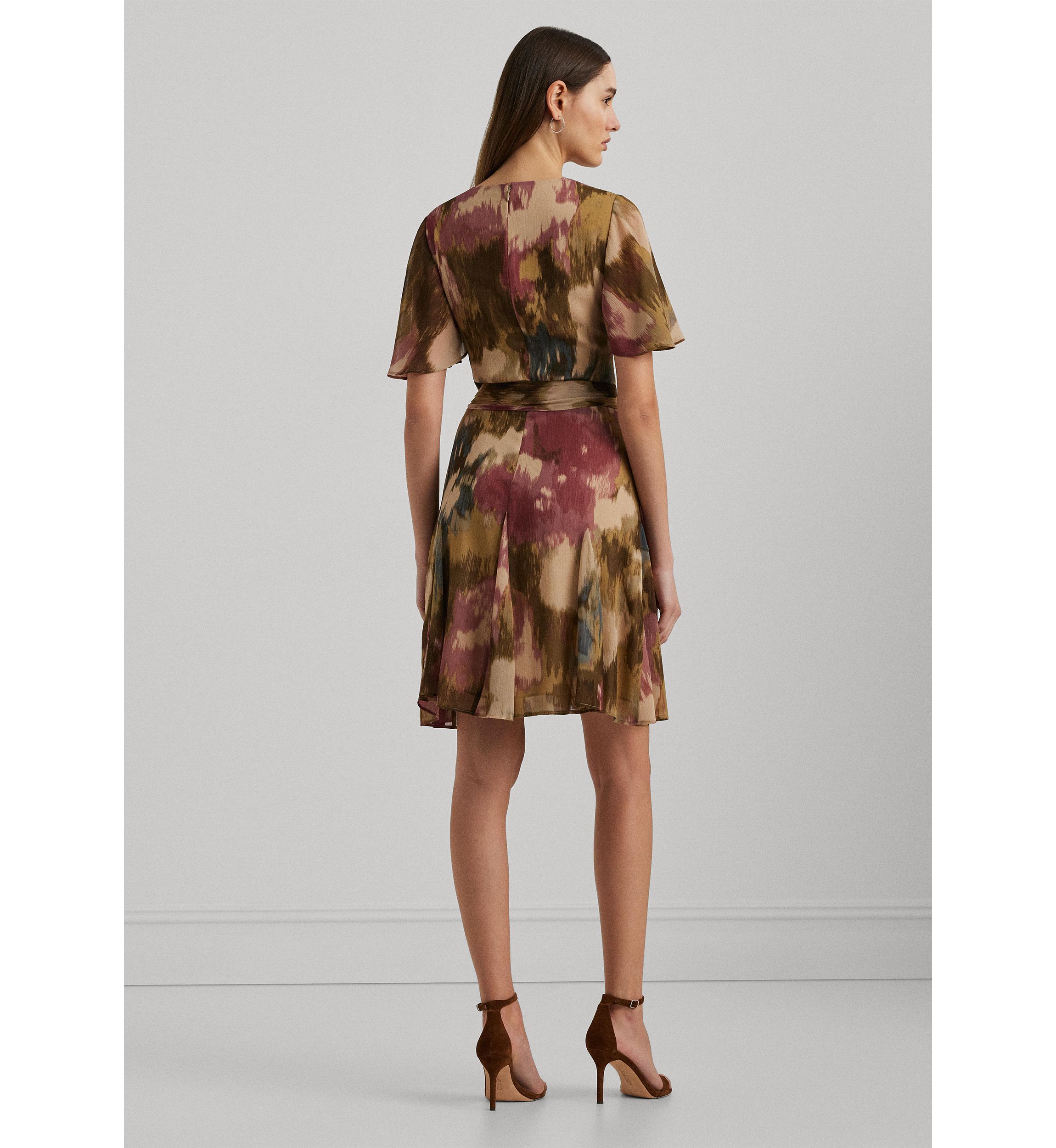 Floral Crinkle Georgette Surplice Dress