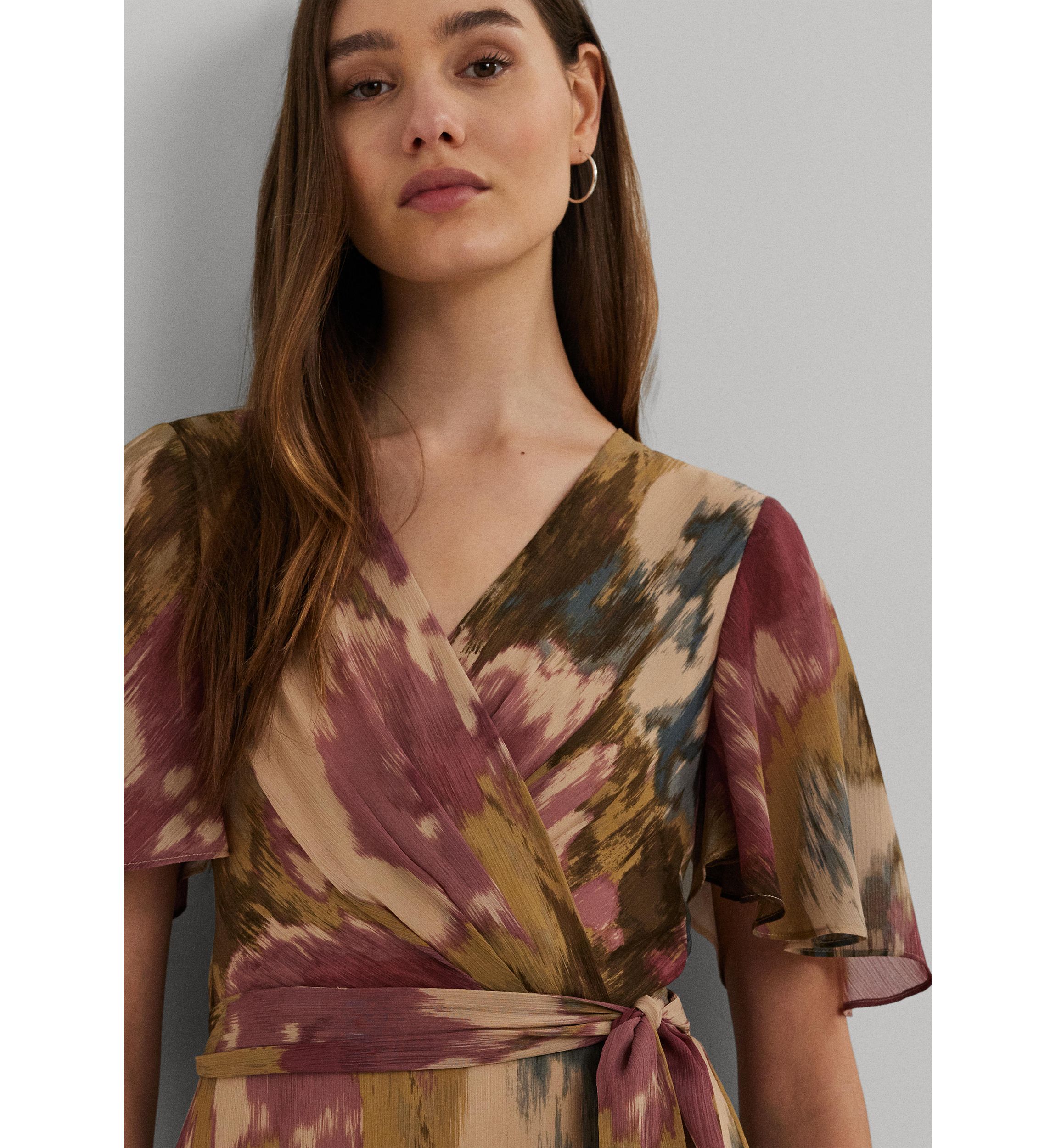 Floral Crinkle Georgette Surplice Dress