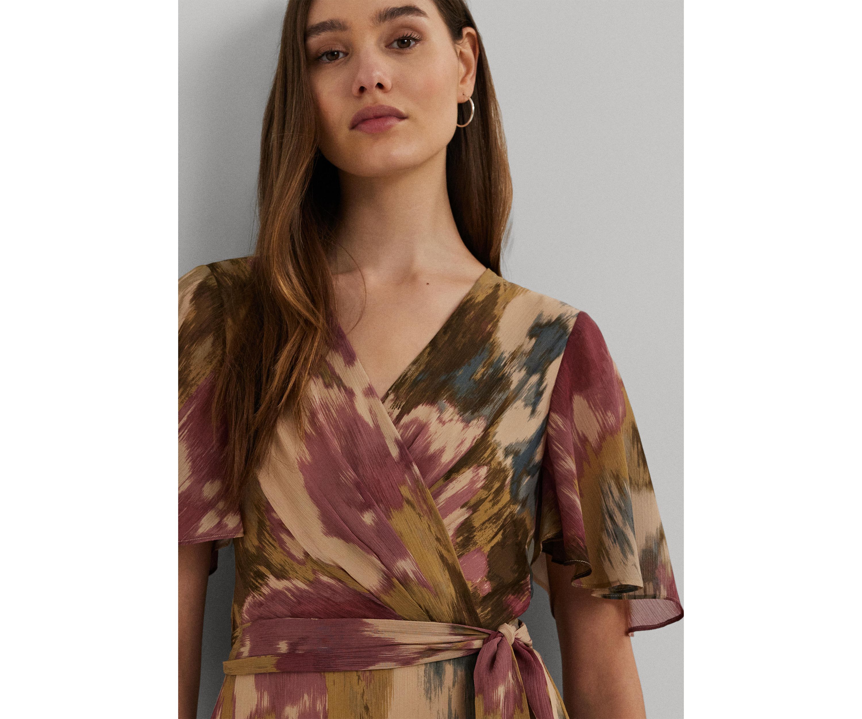 Floral Crinkle Georgette Surplice Dress