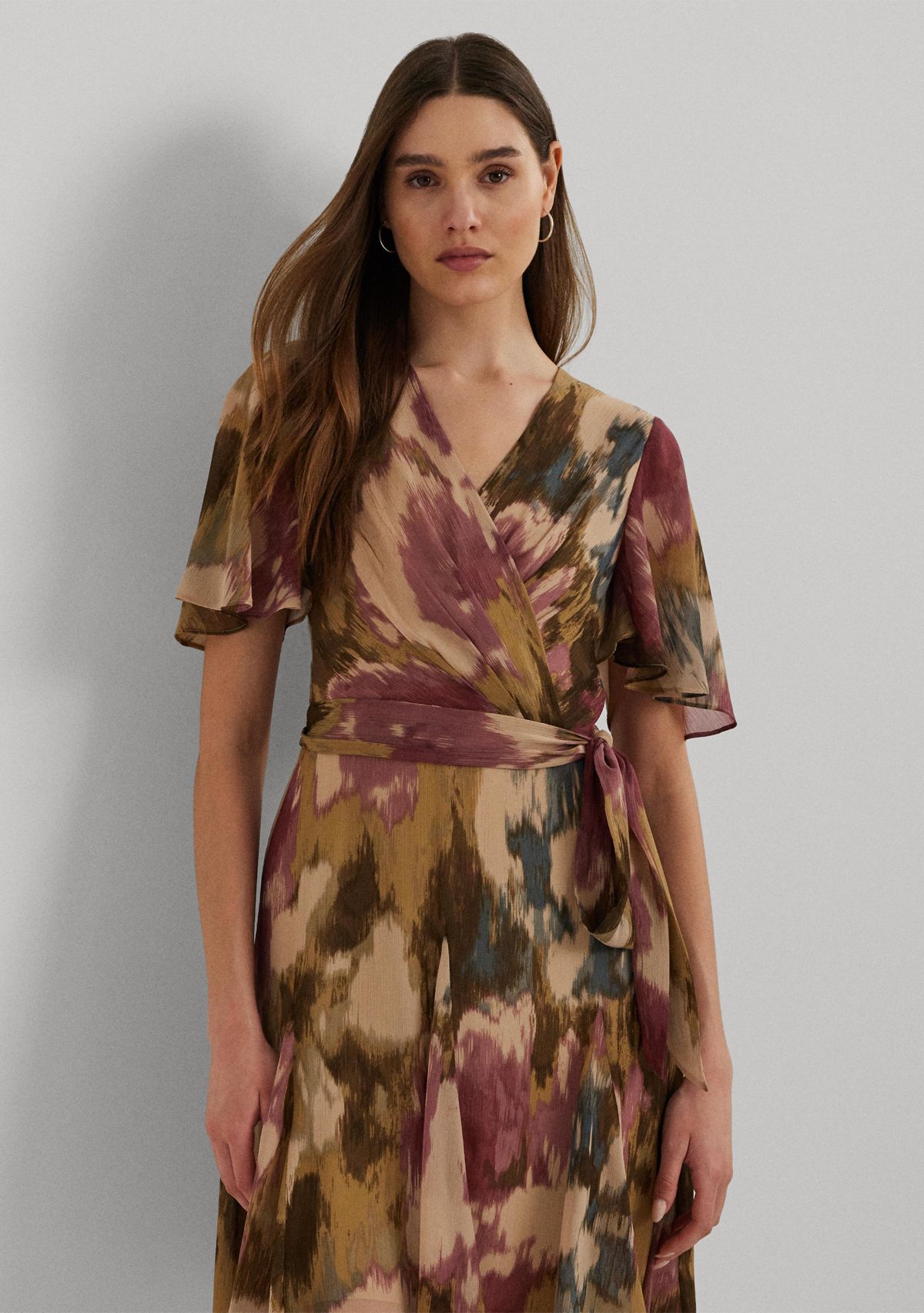 Floral Crinkle Georgette Surplice Dress