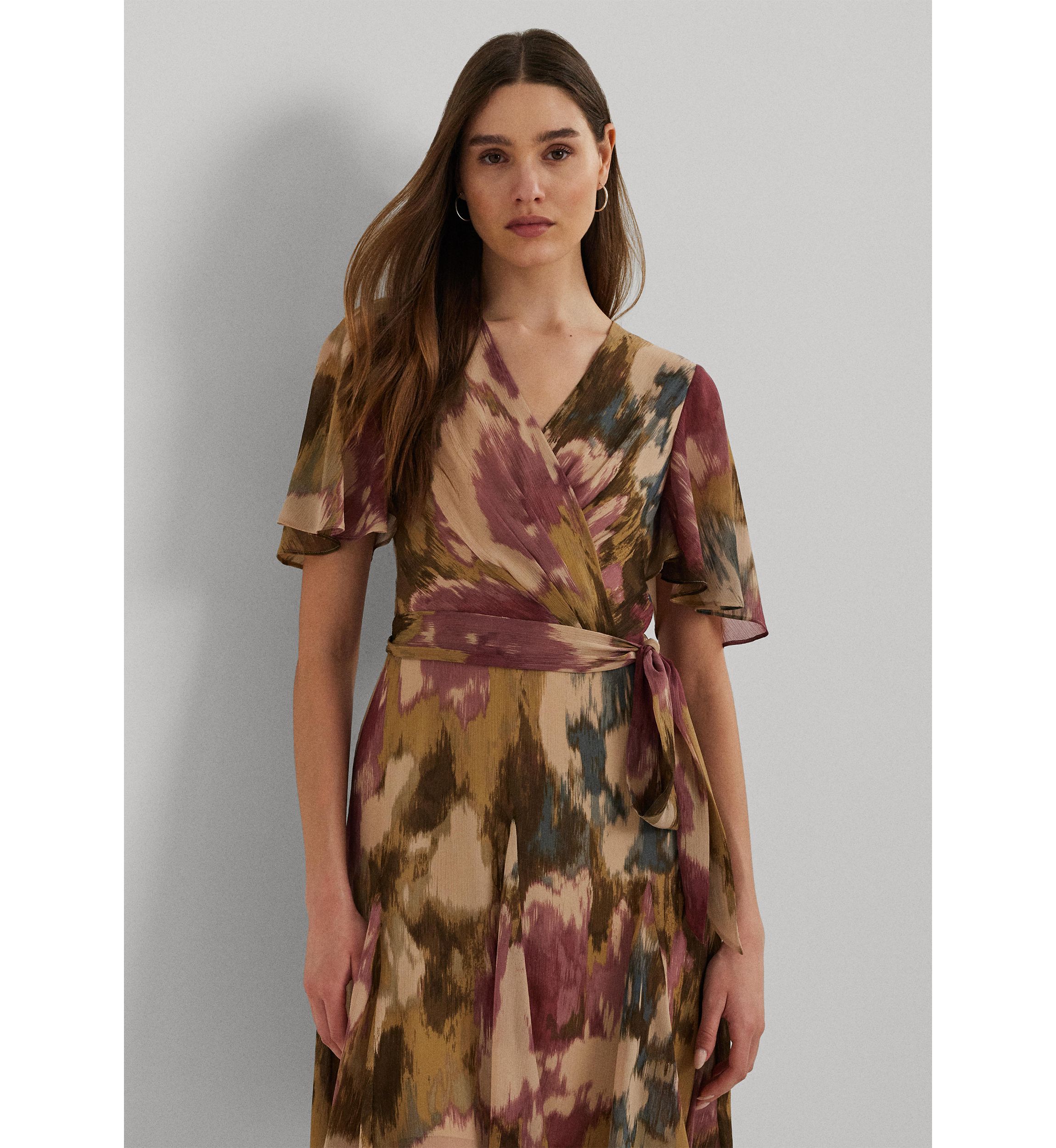 Floral Crinkle Georgette Surplice Dress