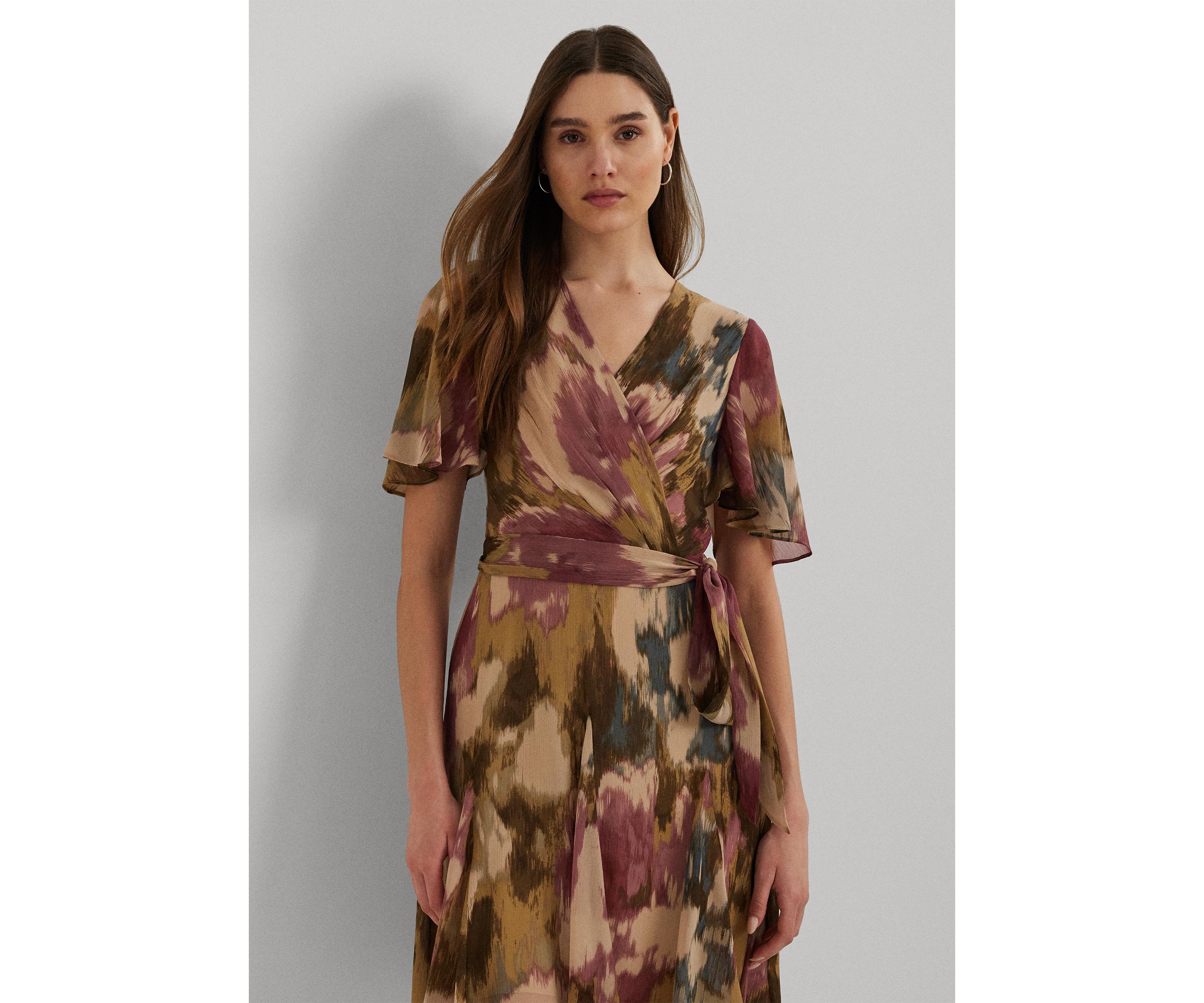 Floral Crinkle Georgette Surplice Dress