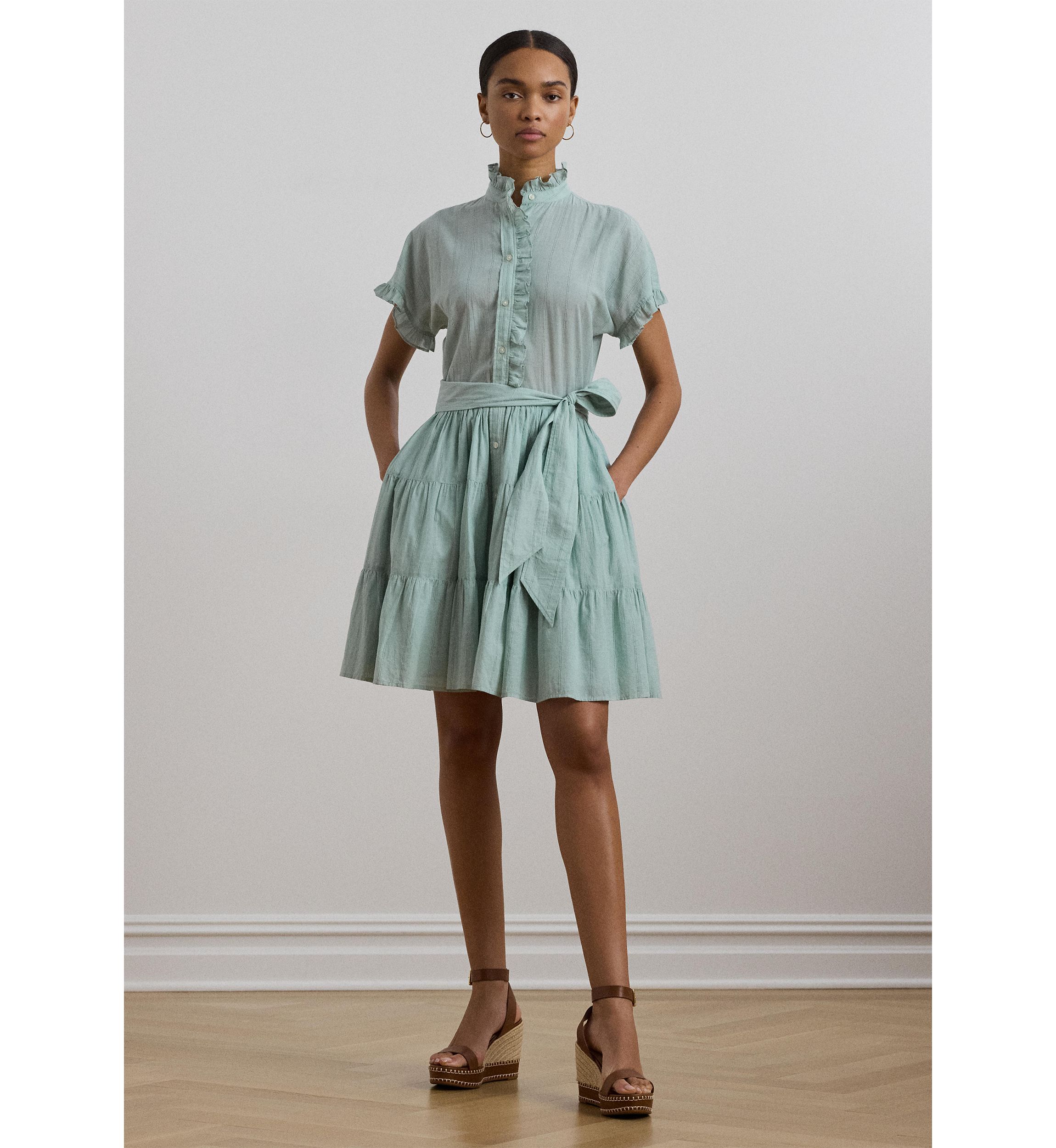 Lauren Ralph Lauren Striped Ruffle Trim Voile Shirtdress | Belk