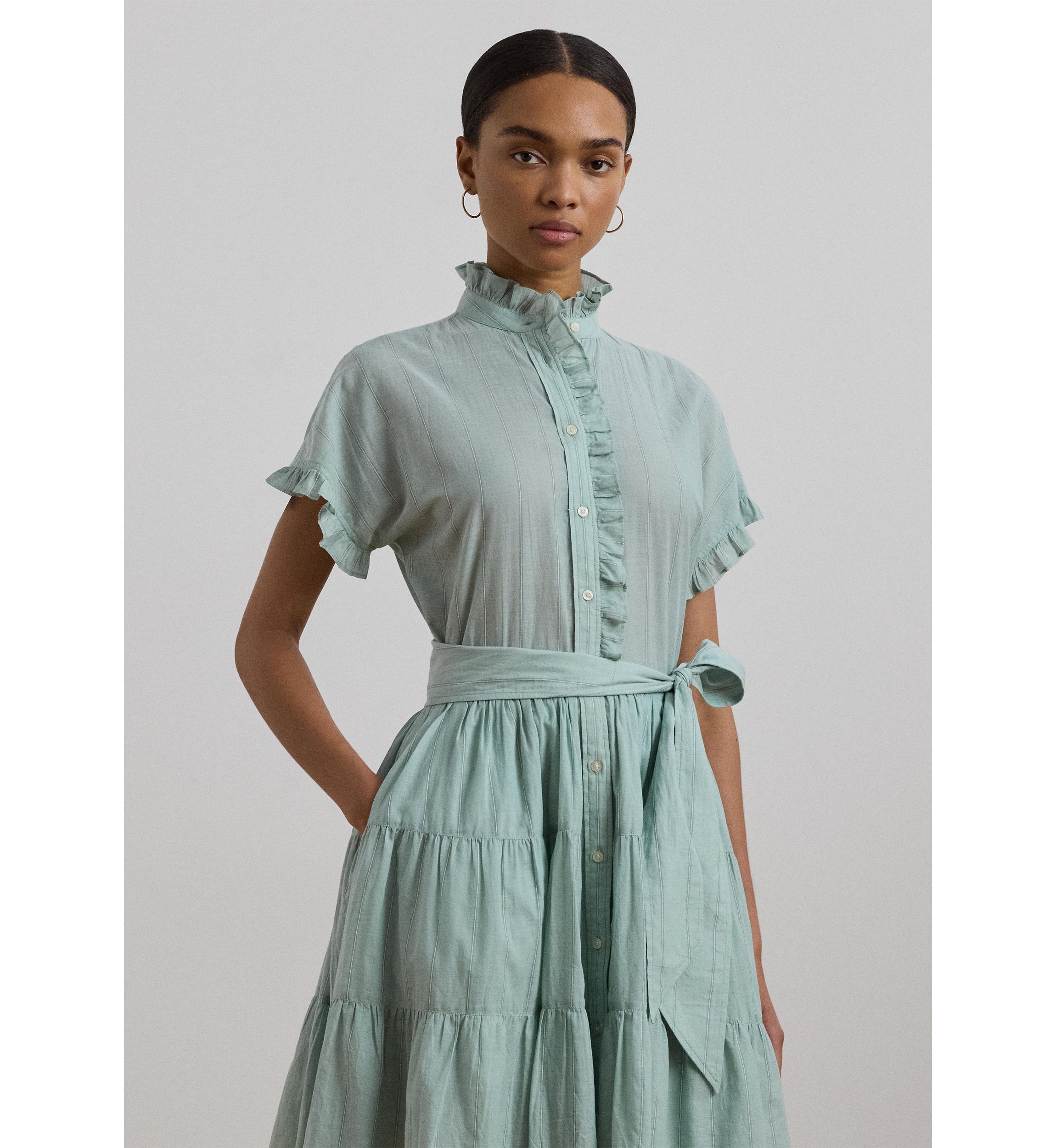 Lauren Ralph Lauren Striped Ruffle Trim Voile Shirtdress | Belk