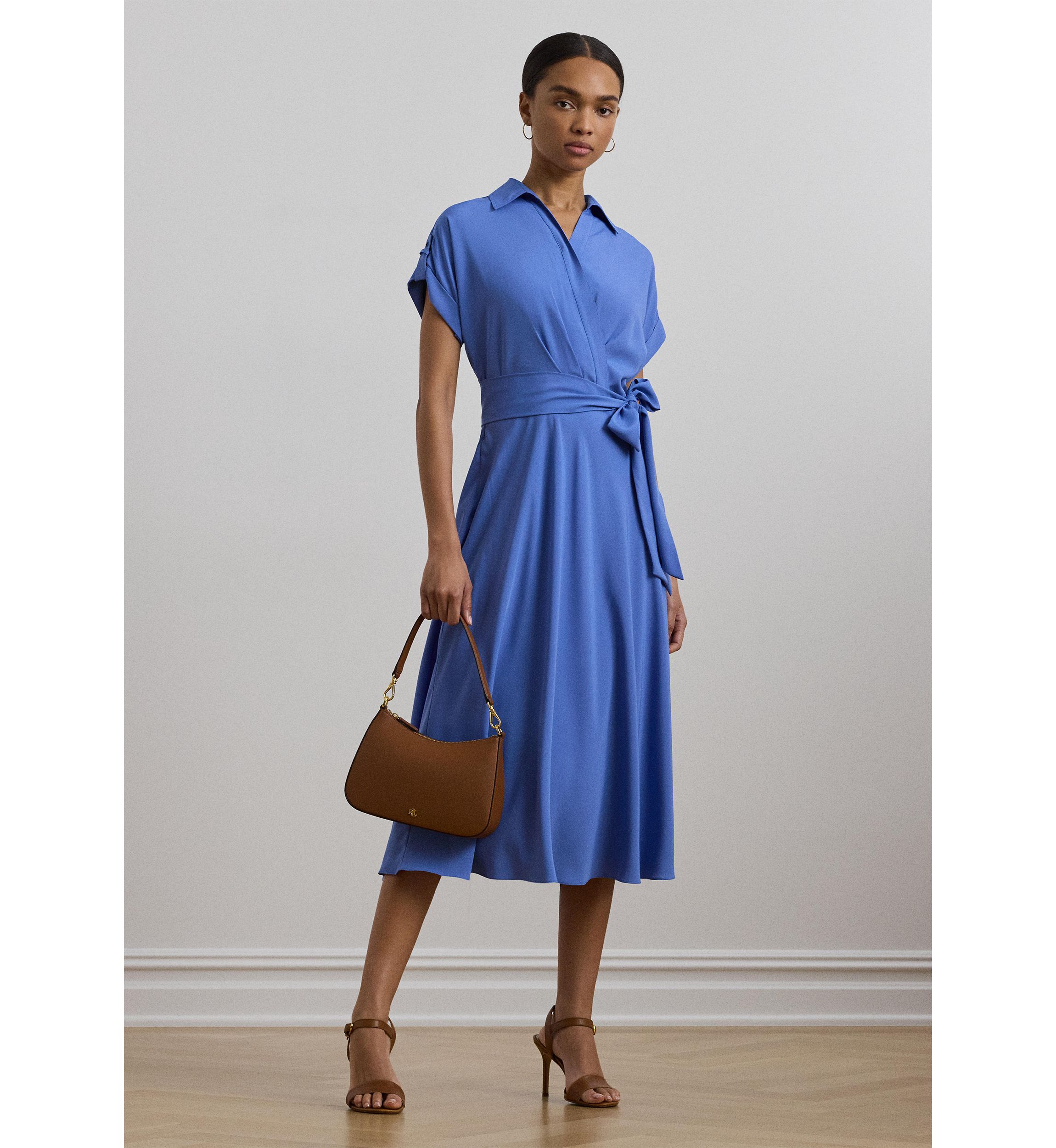 Petite Belted Crepe Dress