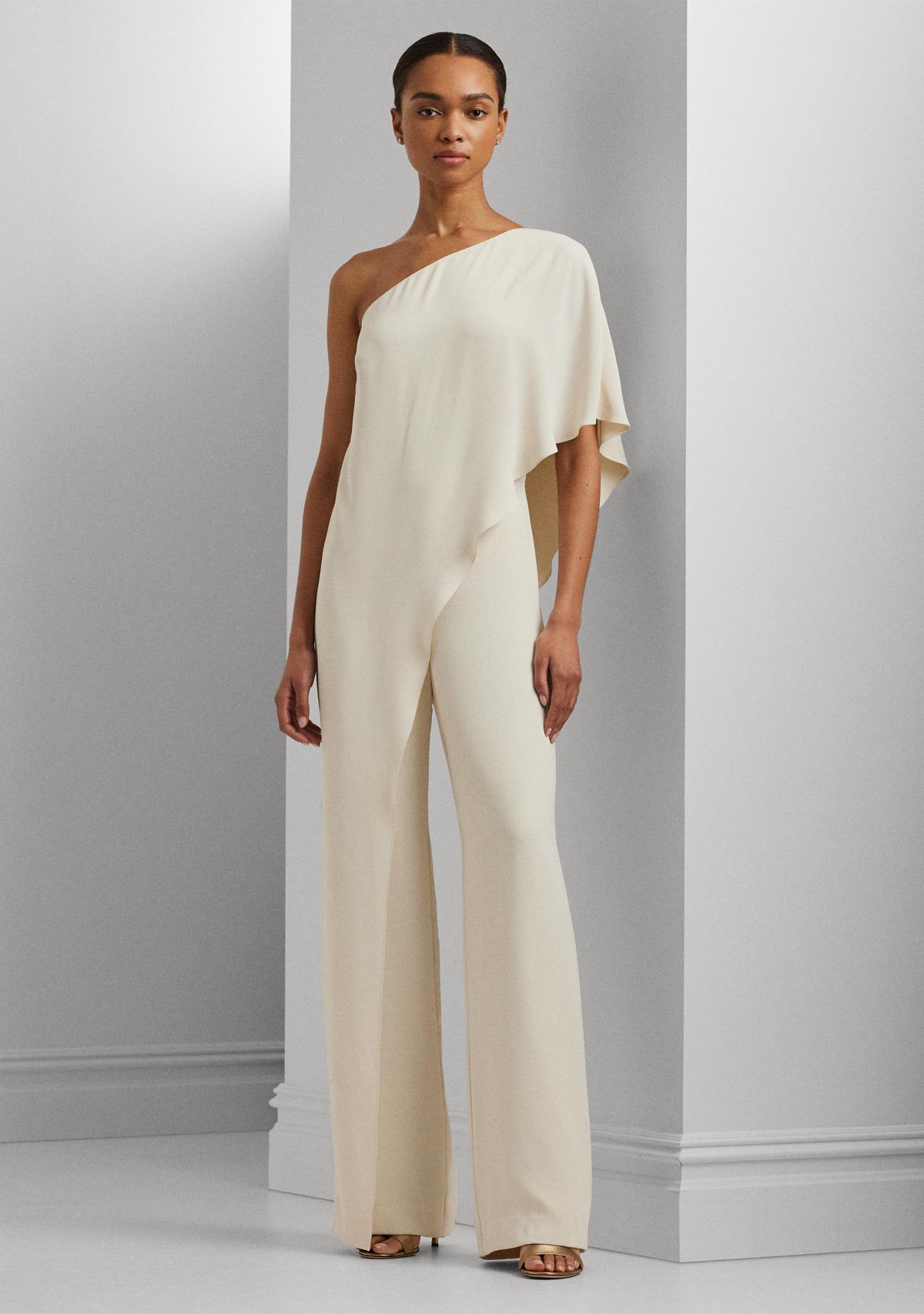 Cape Georgette One-Shoulder Jumpsuit