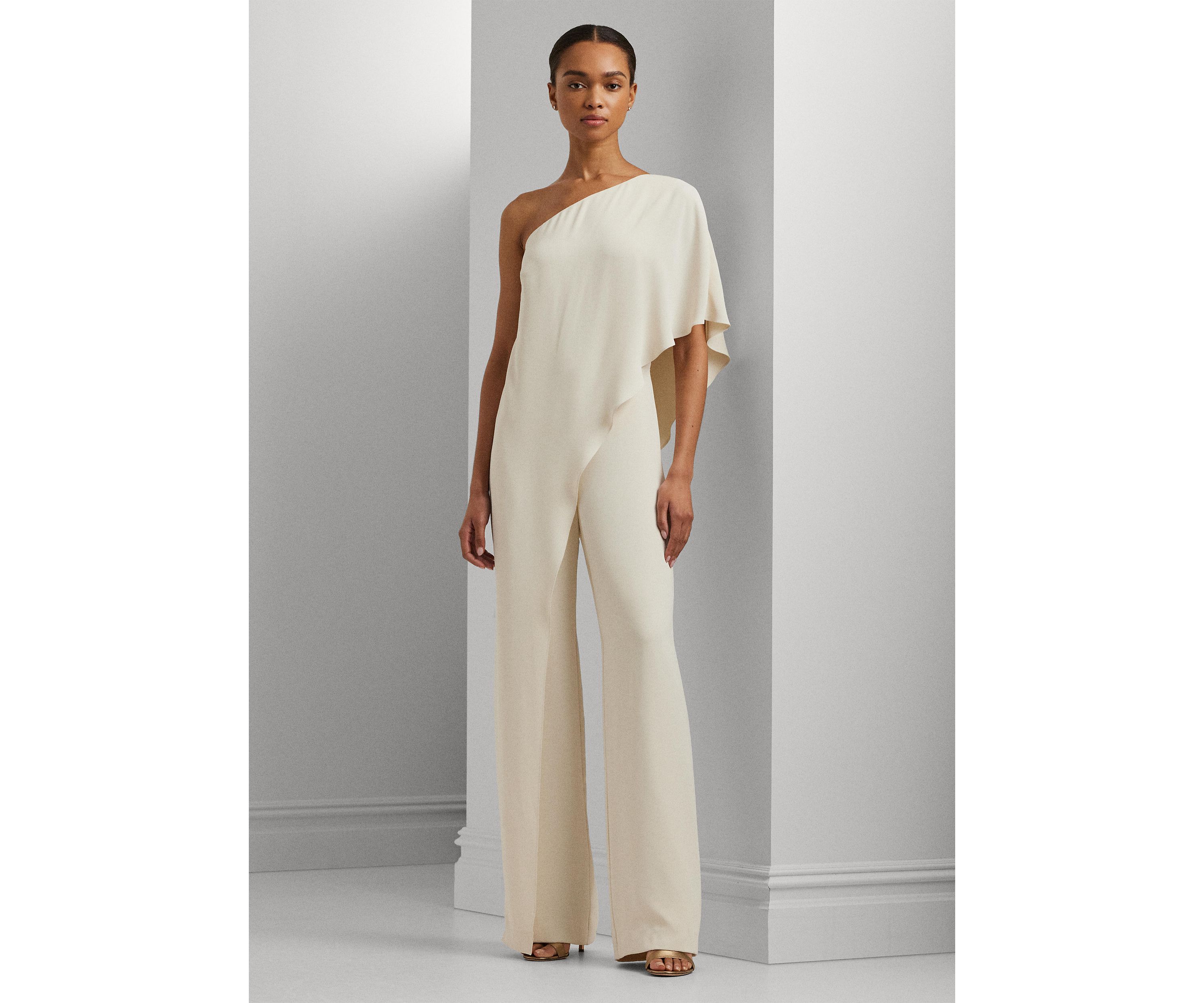 Cape Georgette One-Shoulder Jumpsuit