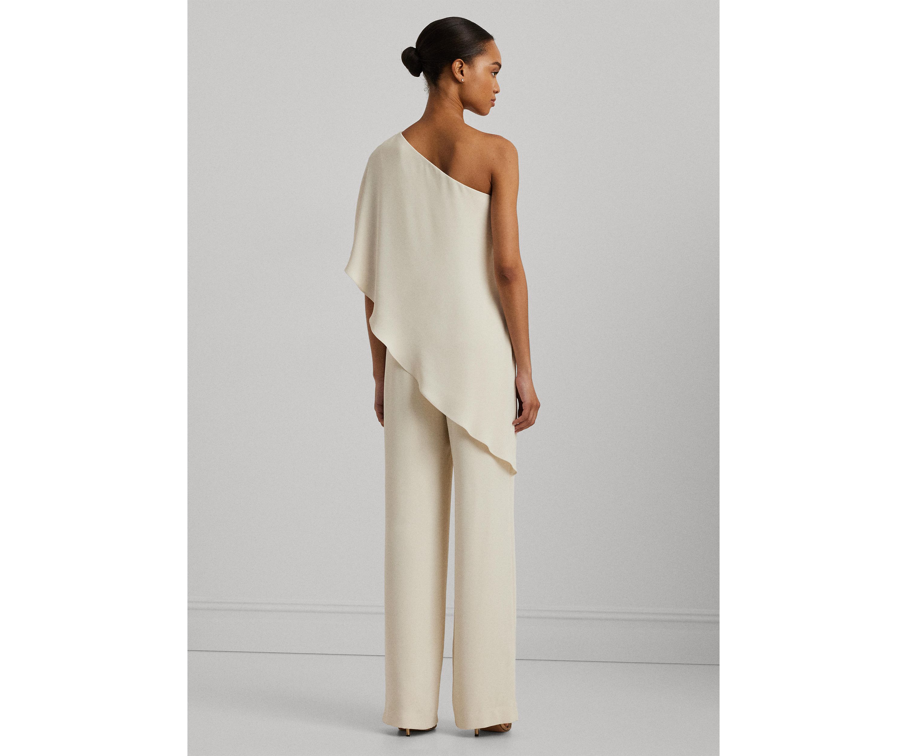 Cape Georgette One-Shoulder Jumpsuit