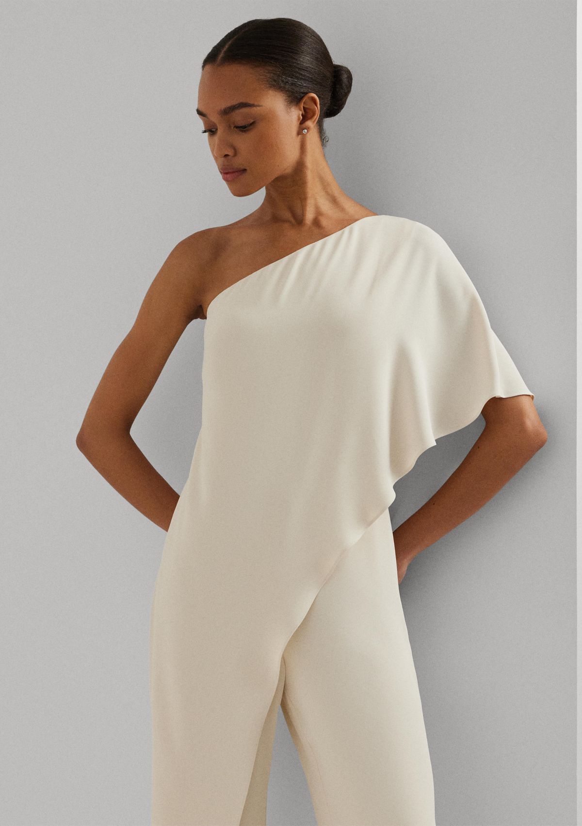 Cape Georgette One-Shoulder Jumpsuit