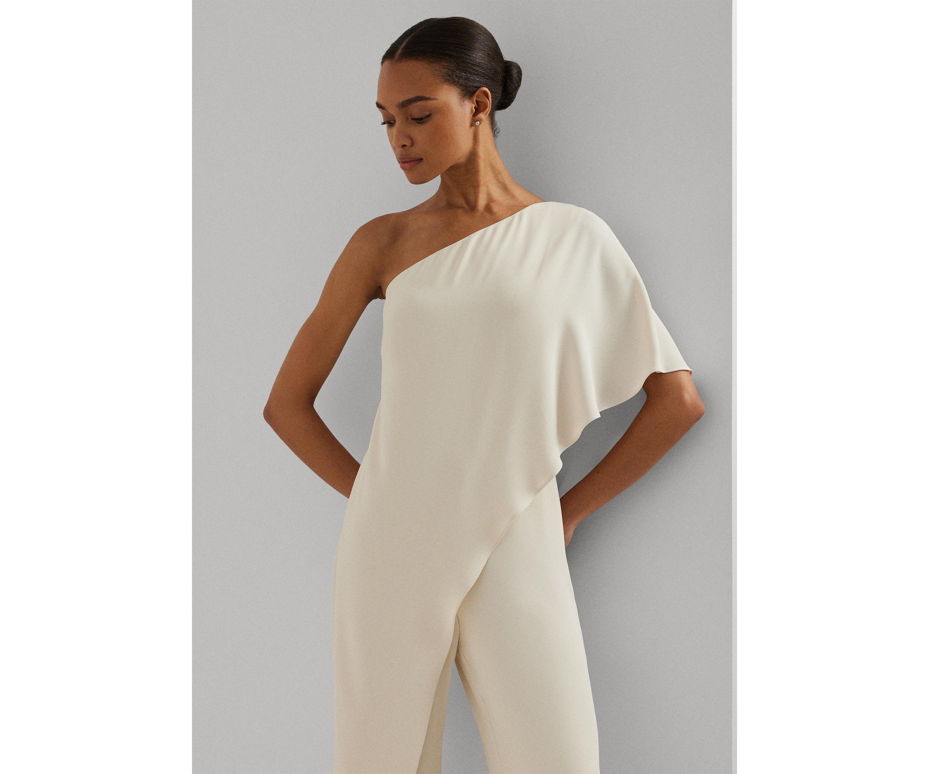 Cape Georgette One-Shoulder Jumpsuit