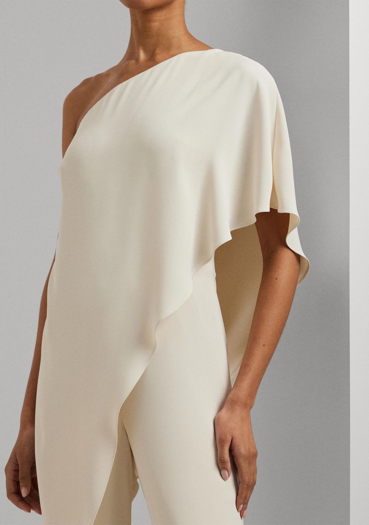 Cape Georgette One-Shoulder Jumpsuit