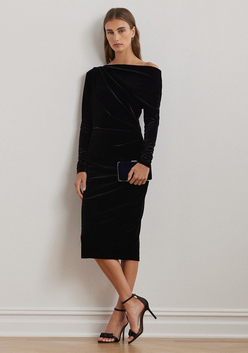 Plus Size Velvet One-Shoulder Cocktail Dress