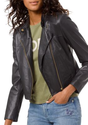 Michael kors womens leather hot sale jacket