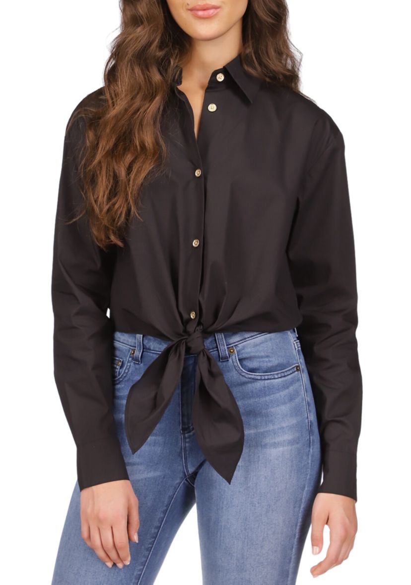 Womens Poplin Tie Shirt