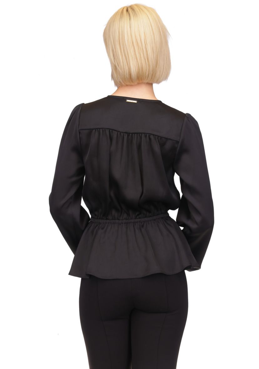 Womens Long Sleeve Surplice Peplum Blouse