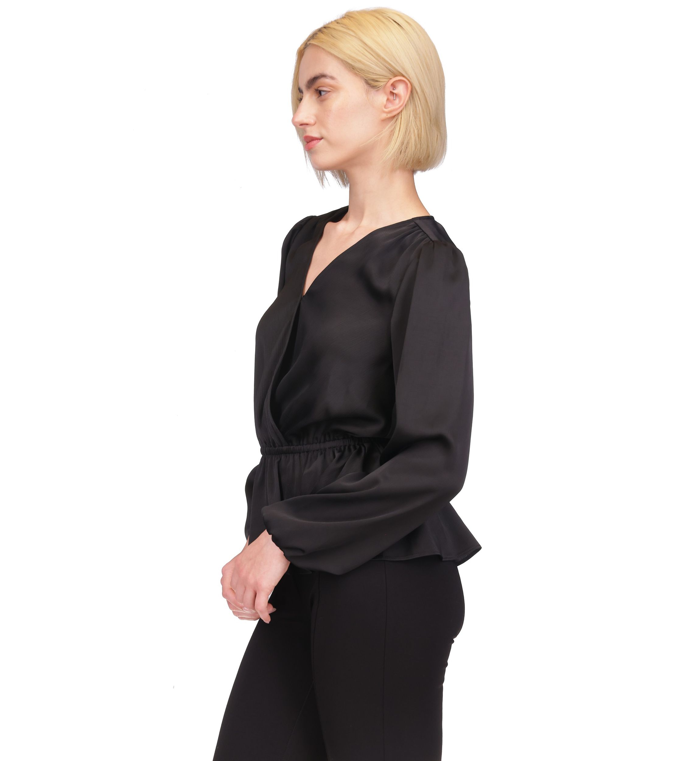 Womens Long Sleeve Surplice Peplum Blouse