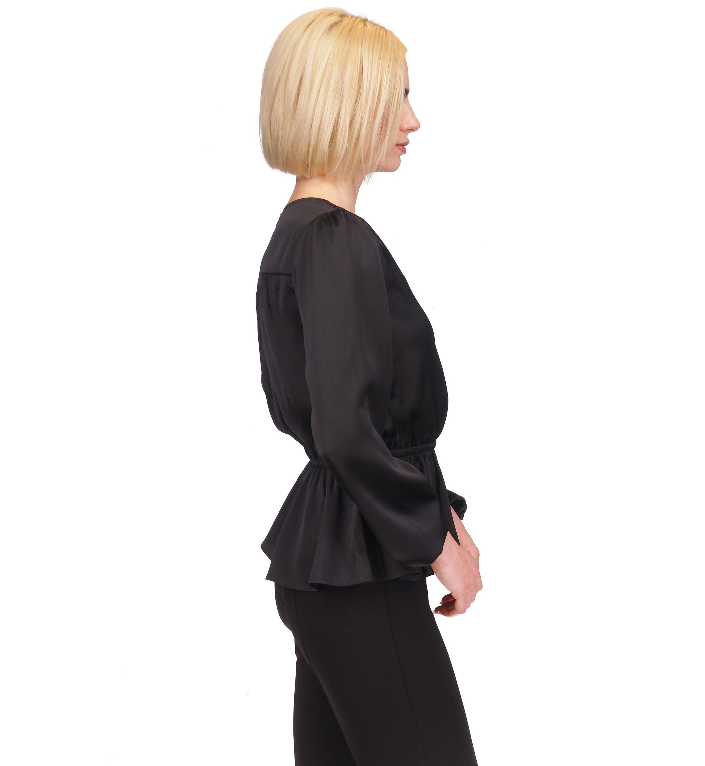 Womens Long Sleeve Surplice Peplum Blouse