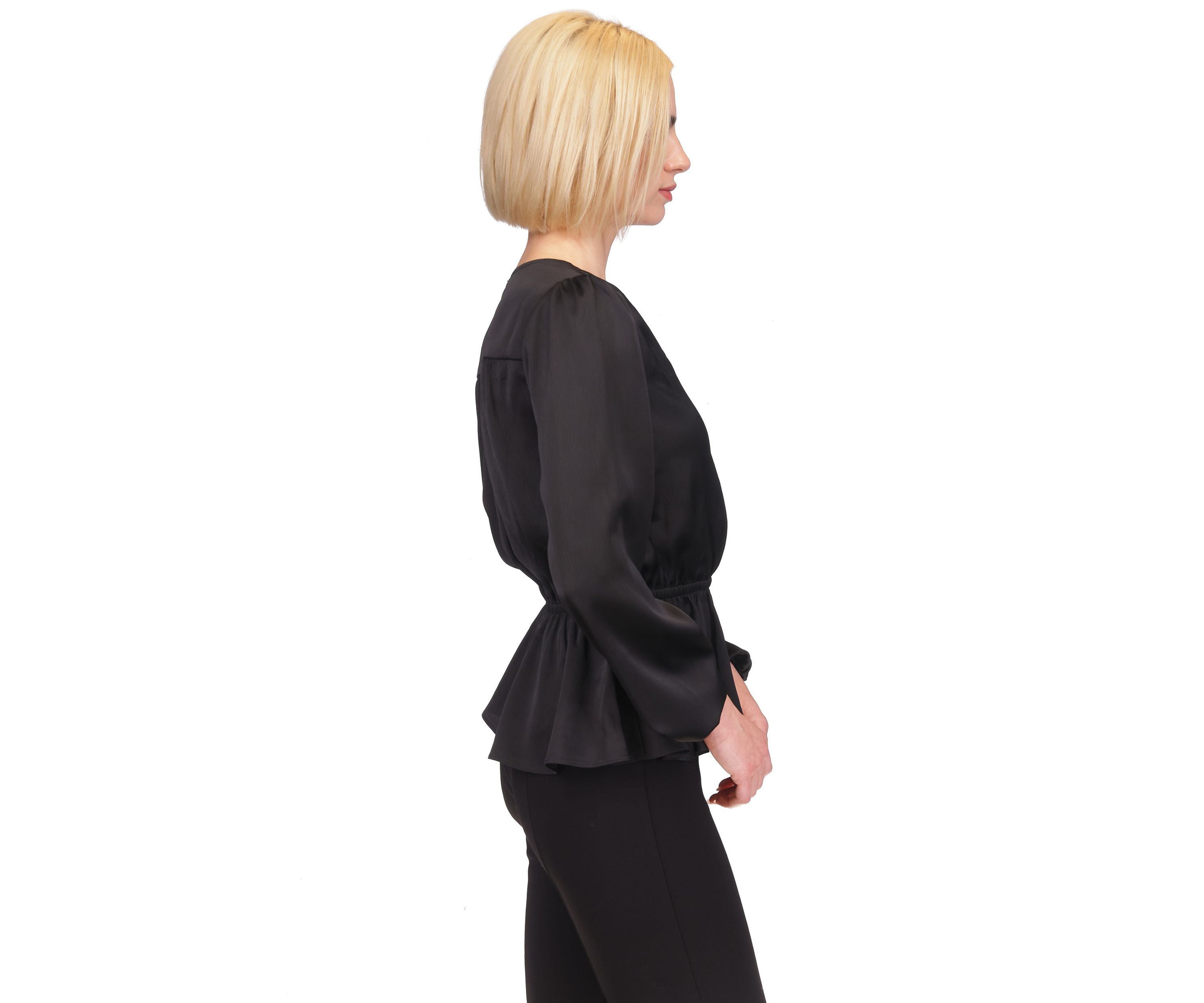 Womens Long Sleeve Surplice Peplum Blouse