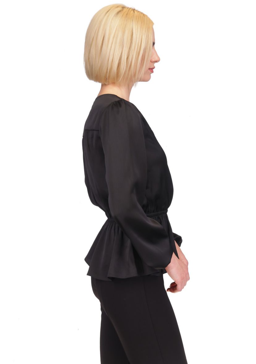 Womens Long Sleeve Surplice Peplum Blouse