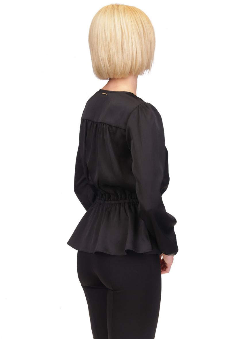 Womens Long Sleeve Surplice Peplum Blouse