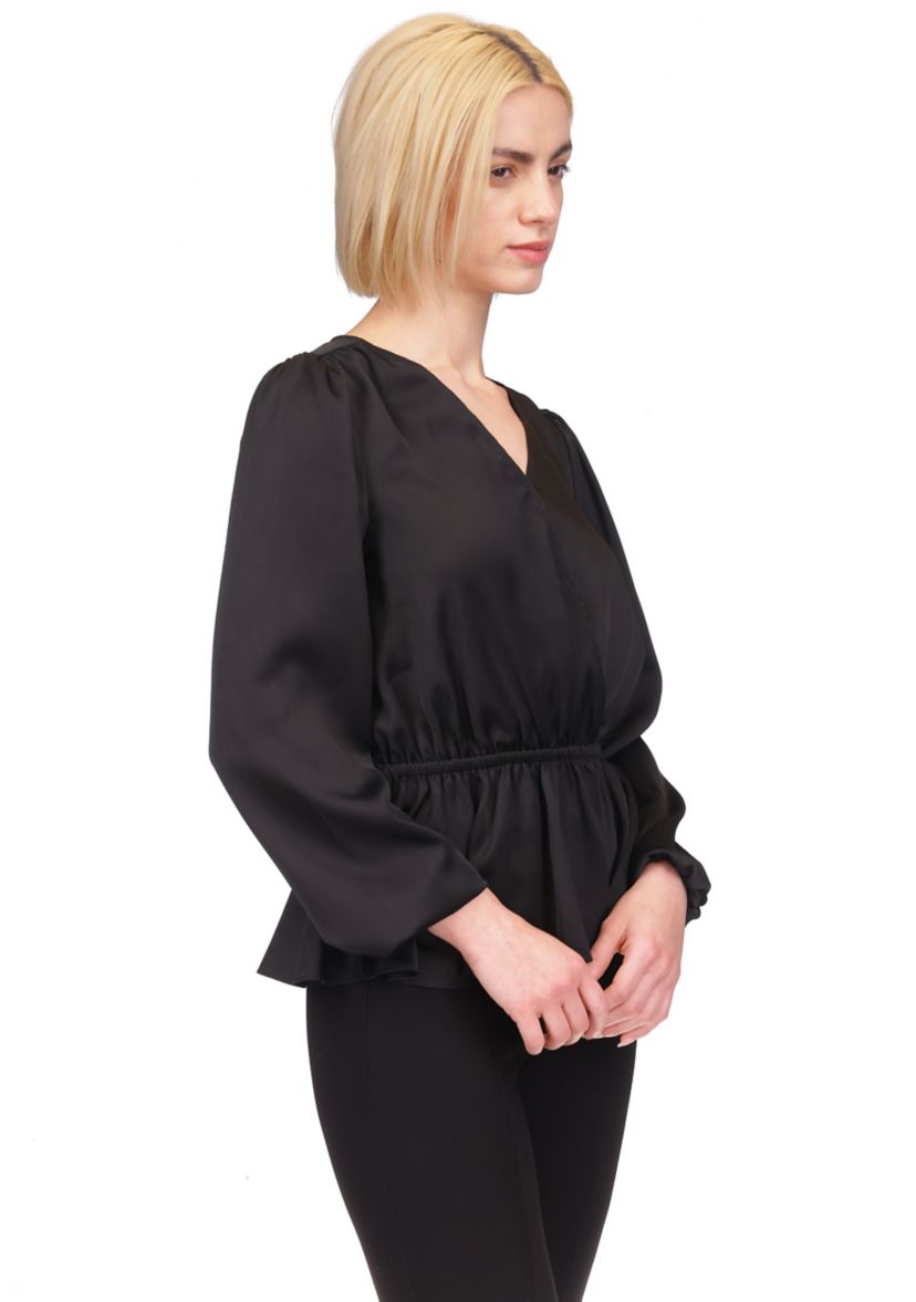 Womens Long Sleeve Surplice Peplum Blouse