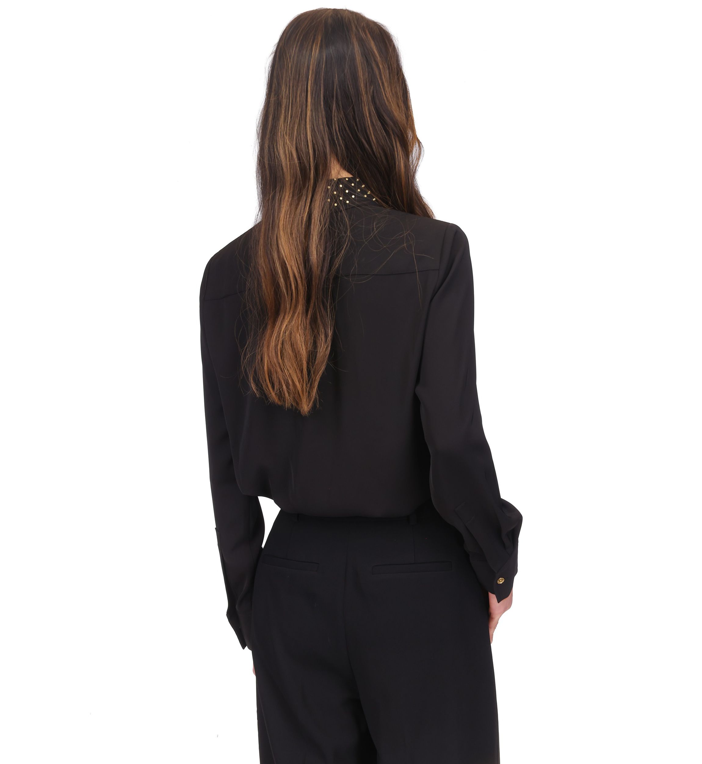 Womens Long Sleeve Studded Collar Button Up Shirt 