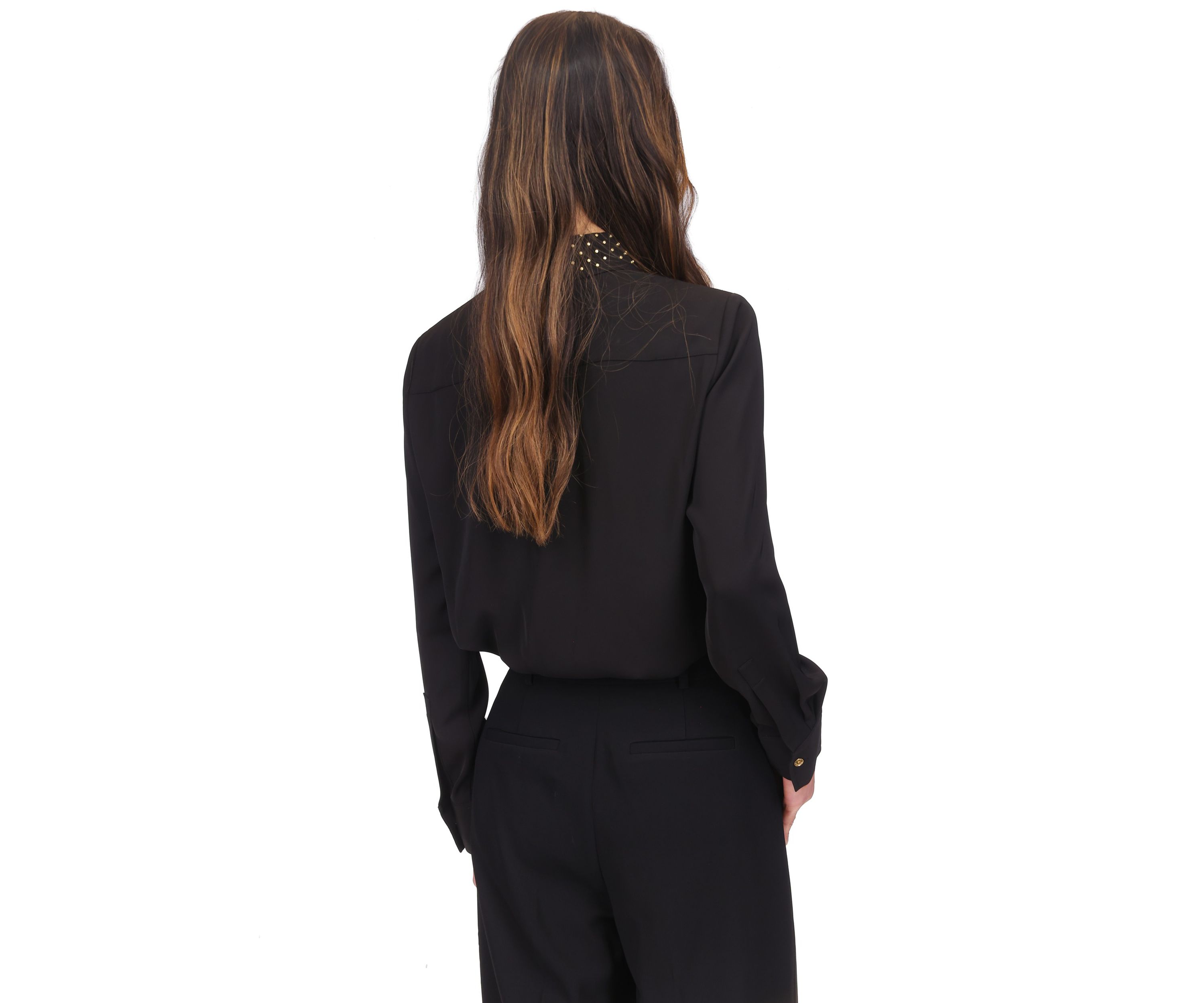 Womens Long Sleeve Studded Collar Button Up Shirt 
