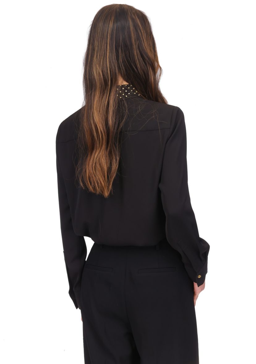 Womens Long Sleeve Studded Collar Button Up Shirt 