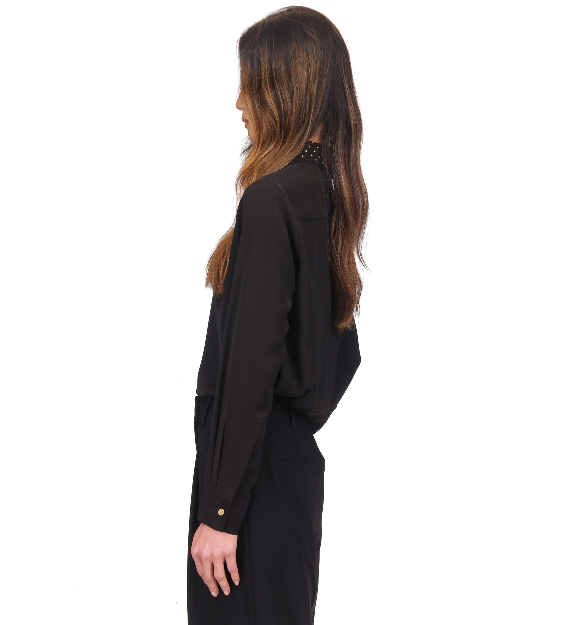Womens Long Sleeve Studded Collar Button Up Shirt 