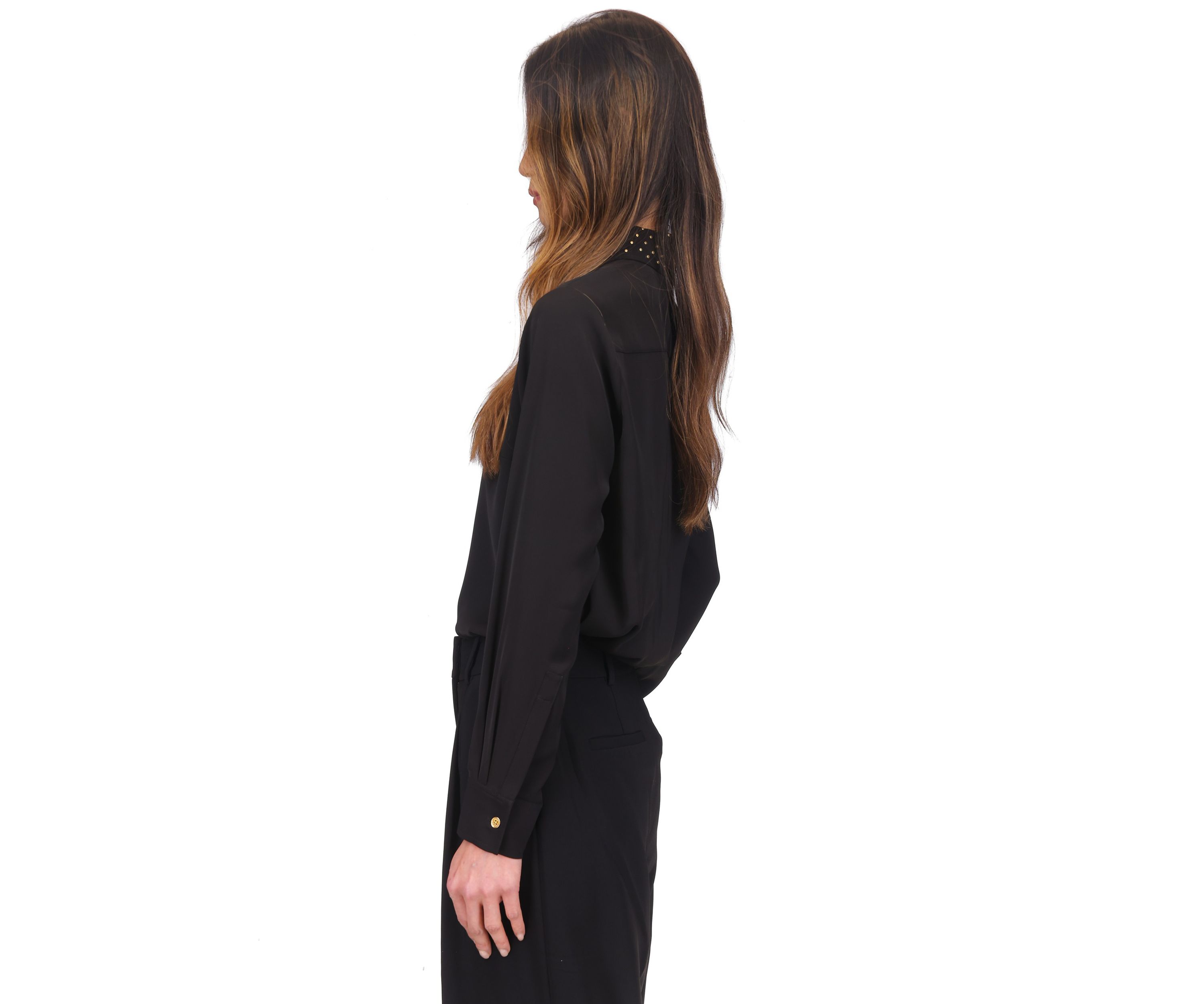 Womens Long Sleeve Studded Collar Button Up Shirt 