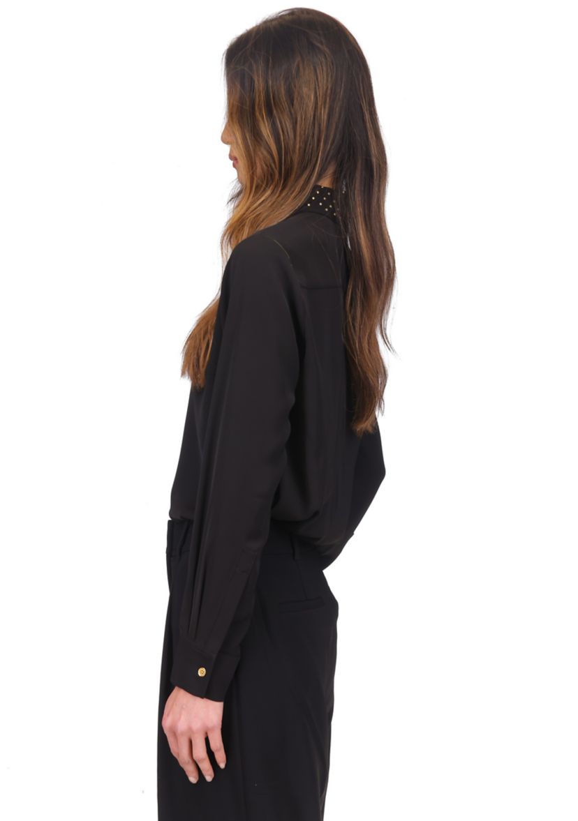 Womens Long Sleeve Studded Collar Button Up Shirt 