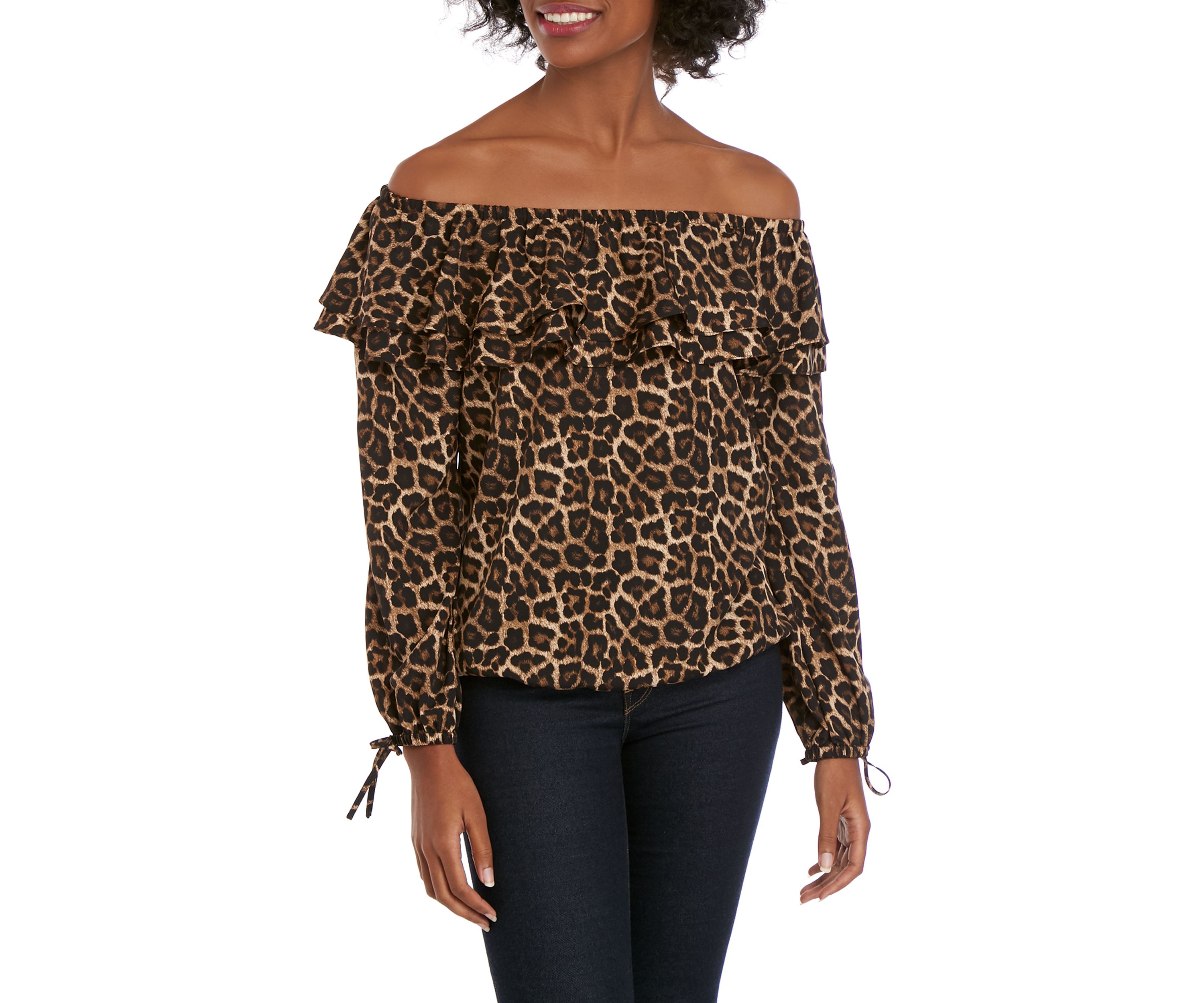 Leopard Off the Shoulder Peasant Blouse
