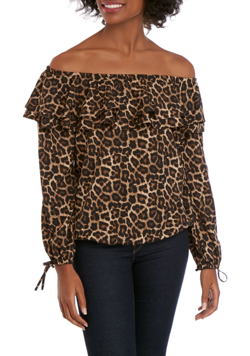 Leopard Off the Shoulder Peasant Blouse