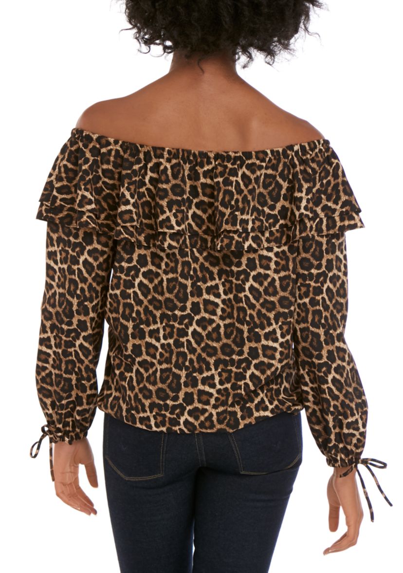 Leopard Off the Shoulder Peasant Blouse