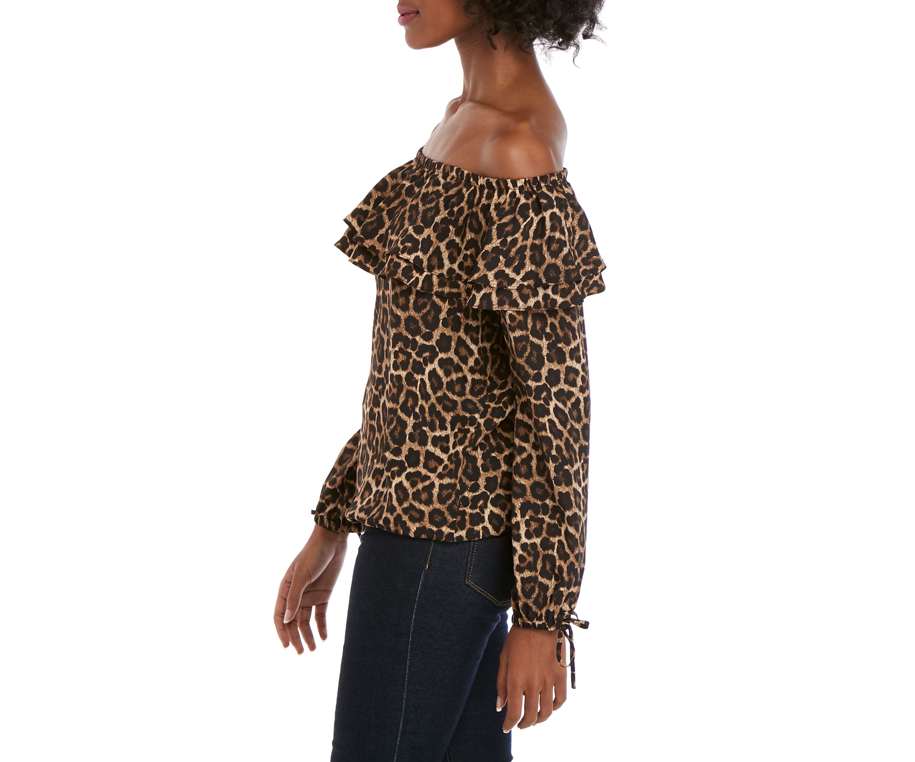 Leopard Off the Shoulder Peasant Blouse