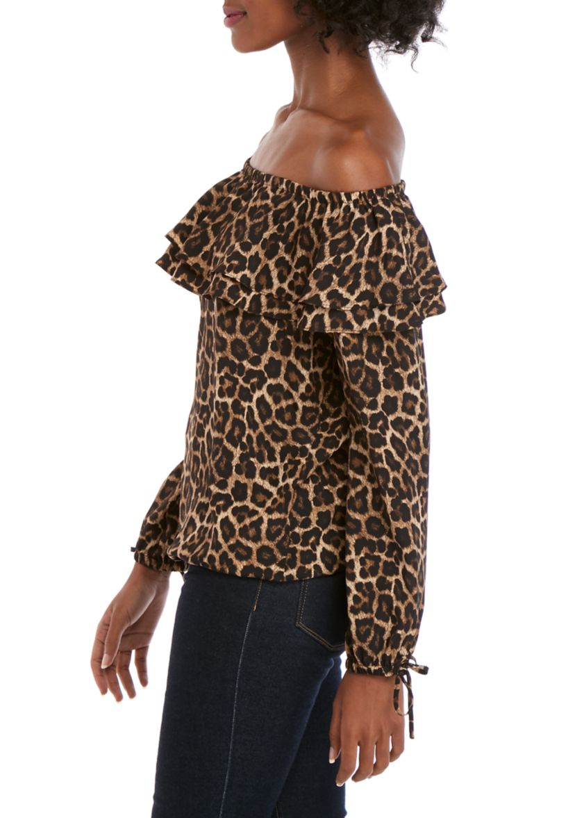 Leopard Off the Shoulder Peasant Blouse