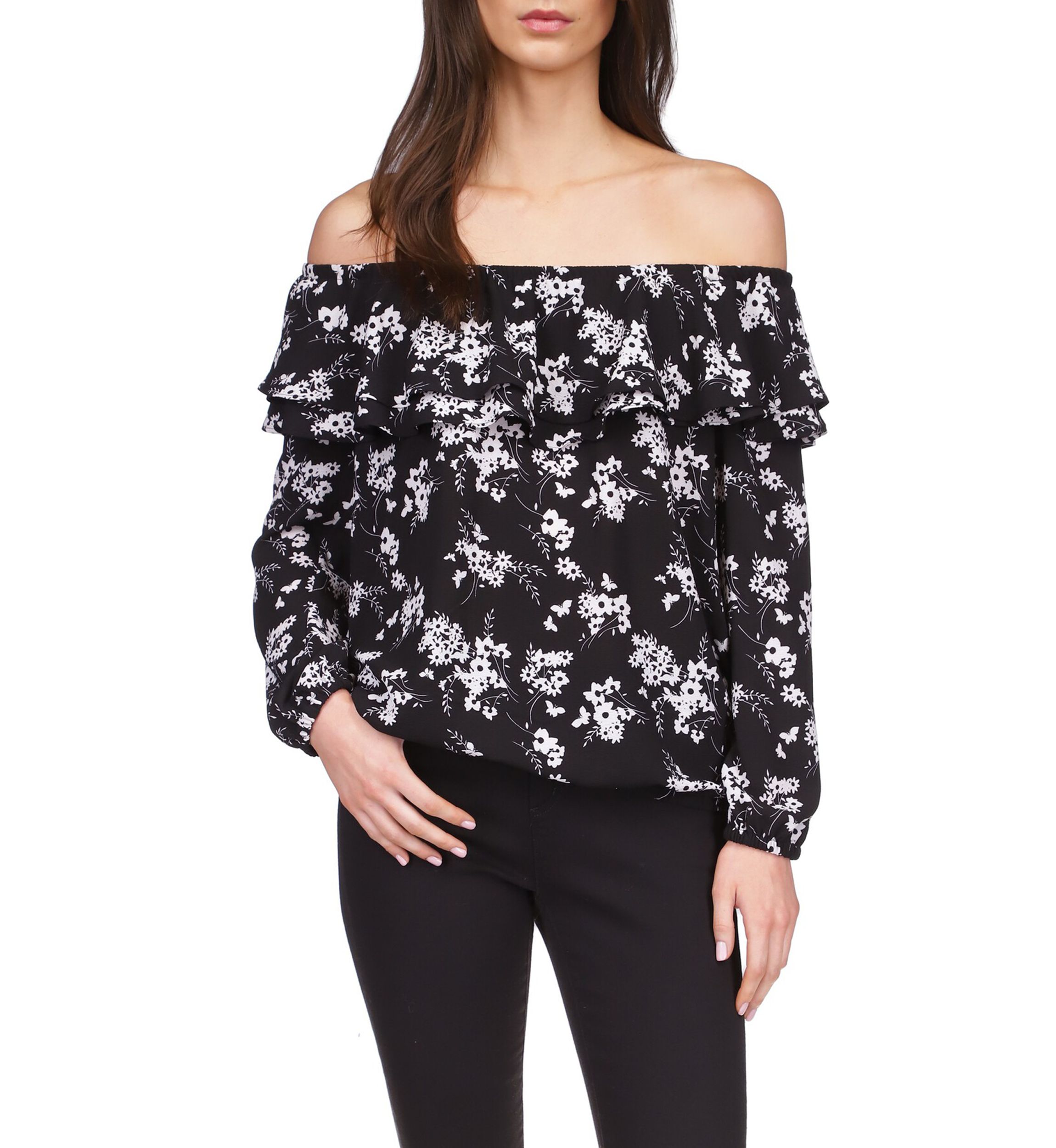 Womens Bold Botantical Ruffle Top