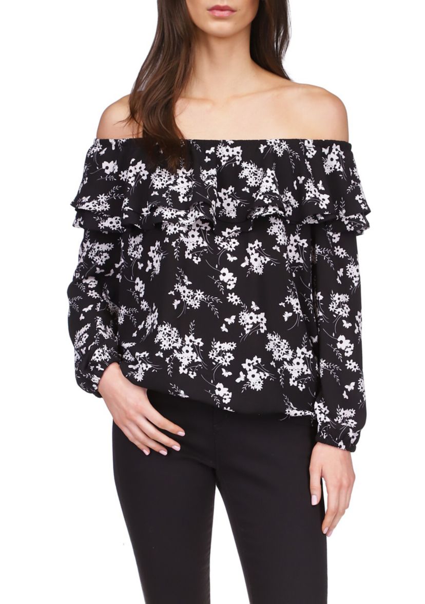 Womens Bold Botantical Ruffle Top