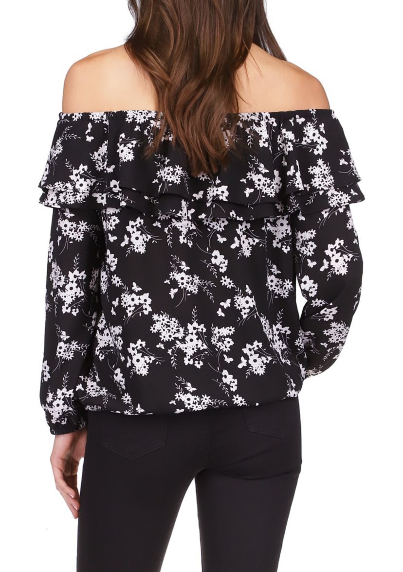 Womens Bold Botantical Ruffle Top