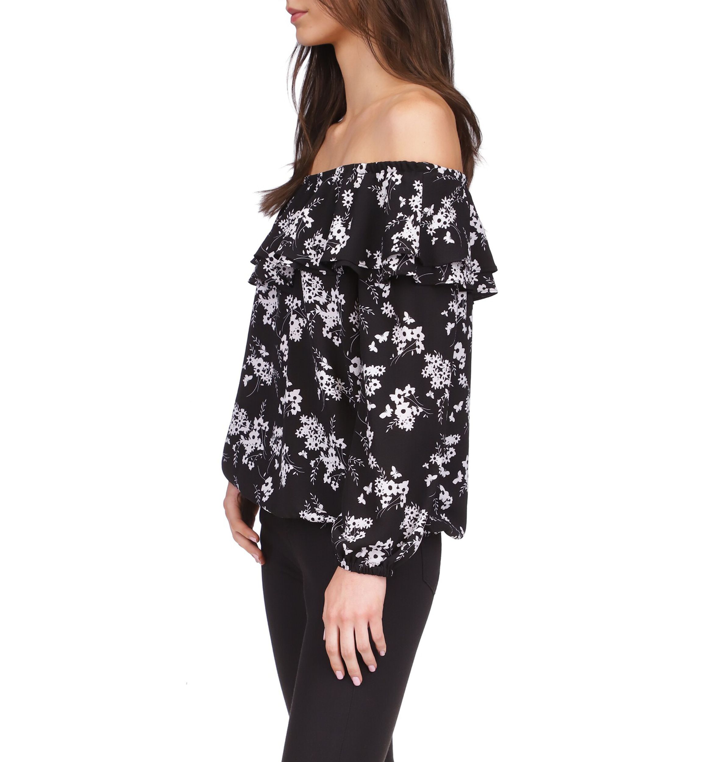 Womens Bold Botantical Ruffle Top
