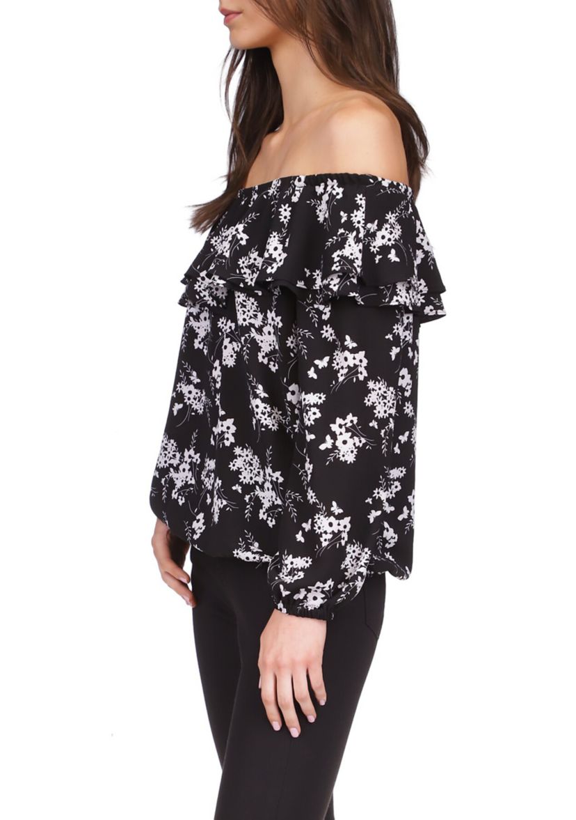 Womens Bold Botantical Ruffle Top
