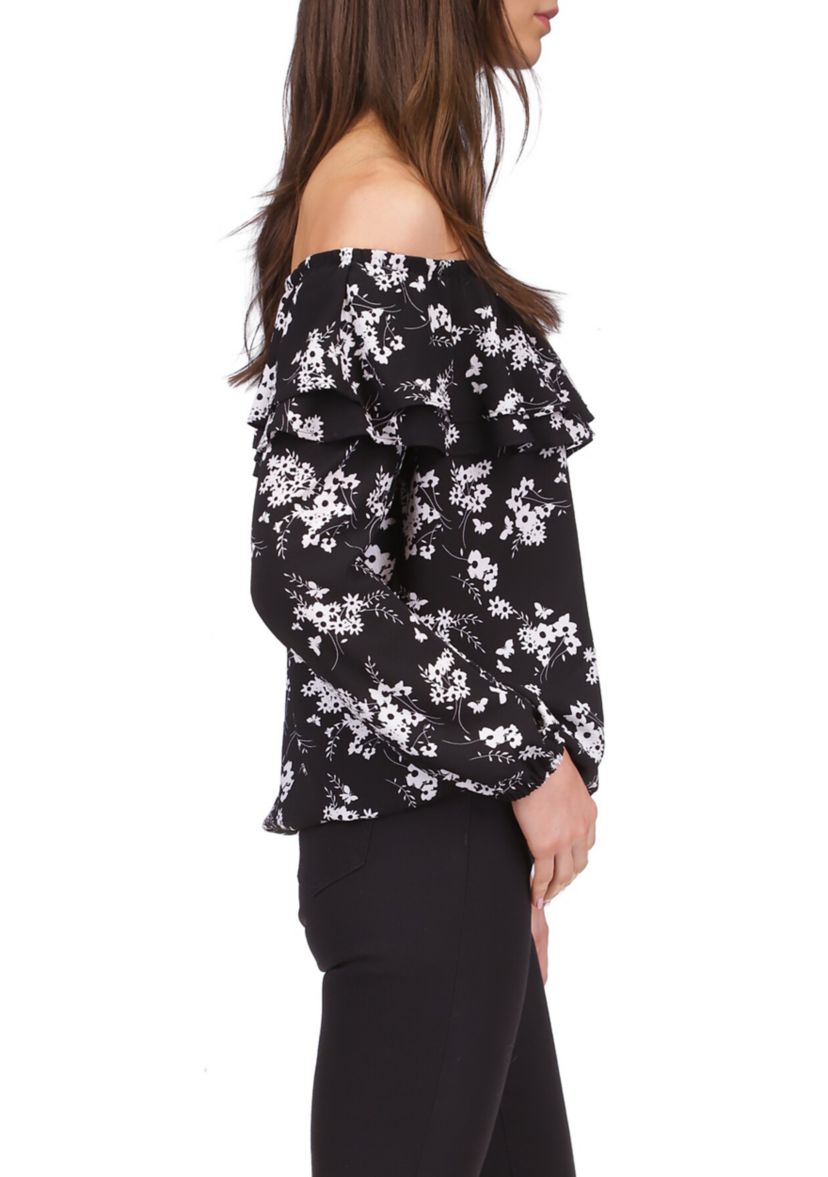 Womens Bold Botantical Ruffle Top