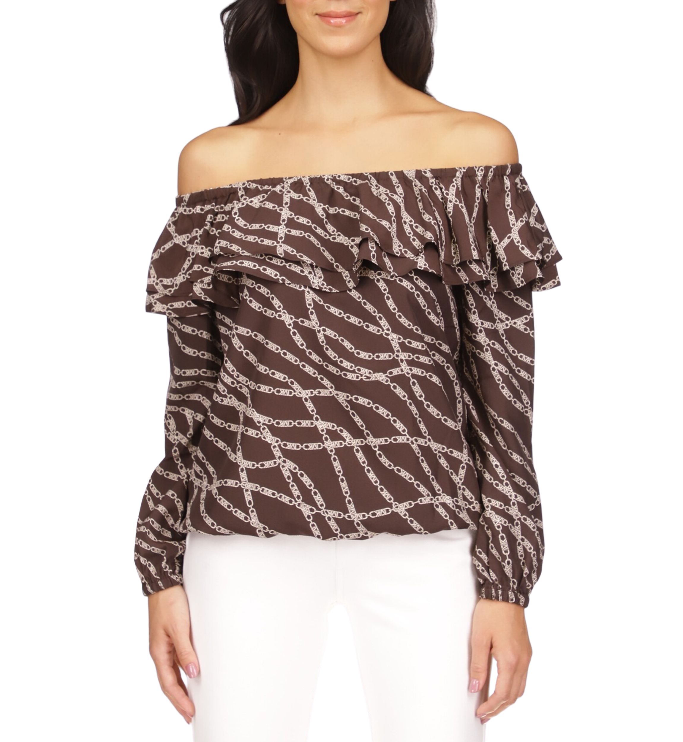 Womens Bias Chain Ruffle Top